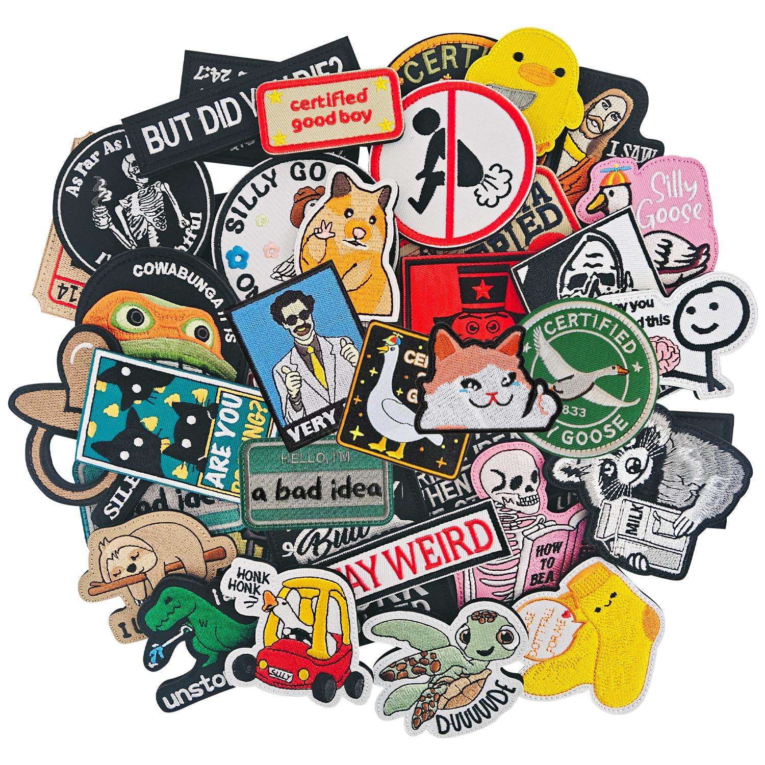 EMORBALS 24Pcs Random Funny Patches with Hook and Loop, Embroidered Morale Patches, Meme Military Patch for Backpacks, Tactical Bag, Vests(Style-2)