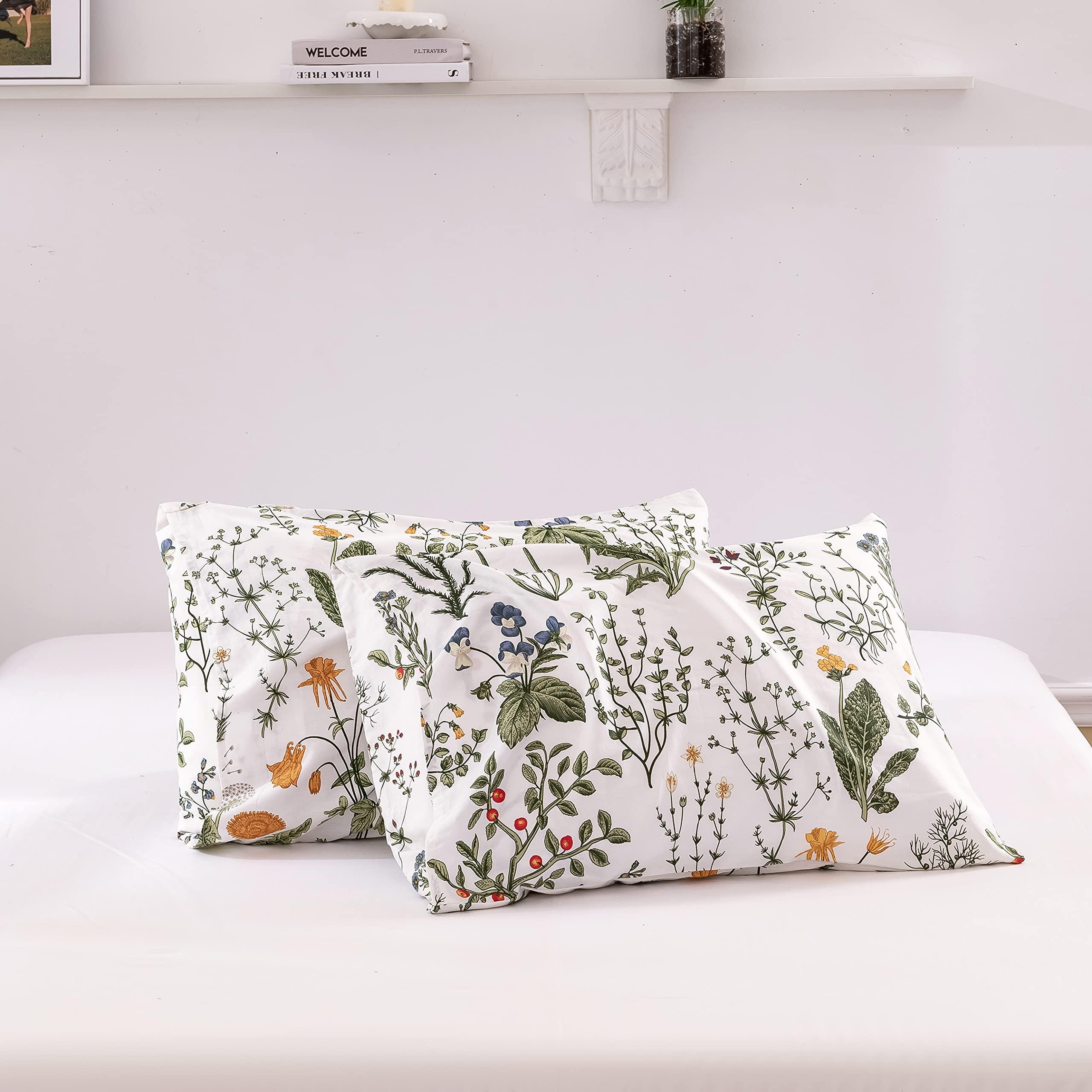 ECOCOTT 2 Pack Pillowcase Queen Size with Green Botanical Floral Leaves Pillow Cases Set, 100% Cotton Queen Pillow Covers Envelope Closure (Queen, 20"x30") - Image 8