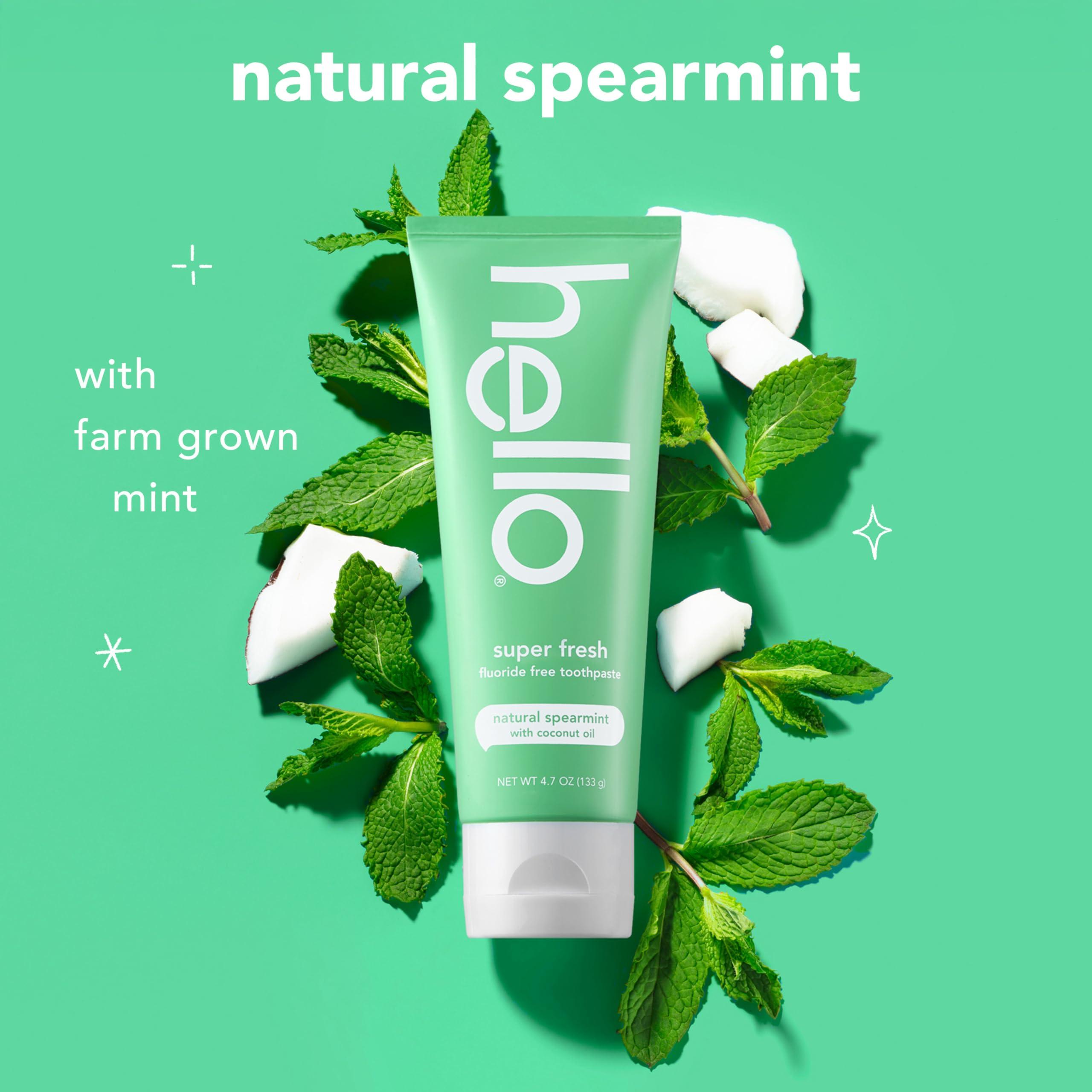 hello Super Fresh Fluoride Free Toothpaste, Toothpaste for Bad Breath, Helps Remove Surface Stains, Natural Spearmint, 3 Pack, 4.7 Oz Tubes - Image 4