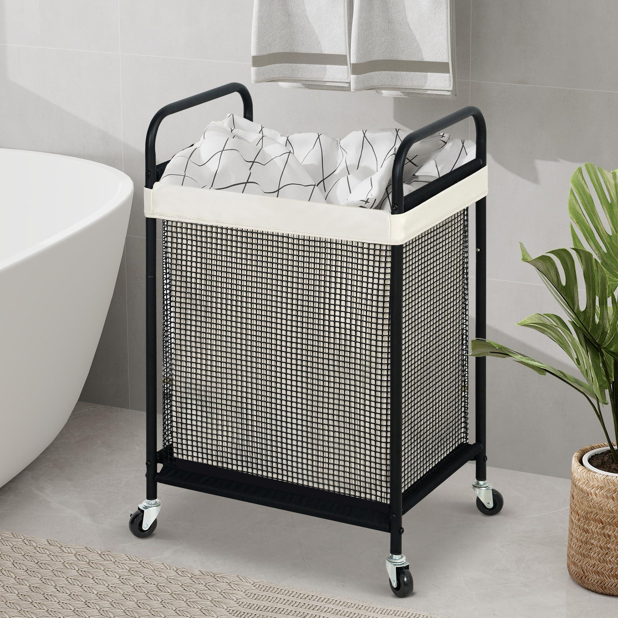 STO STO Laundry Hamper, 90L Rolling Laundry Sorter Cart with Removable and Washable Liner Bag, Rolling Clothes Hamper with Metal Handle for Laundry Room and Bedroom - Image 4