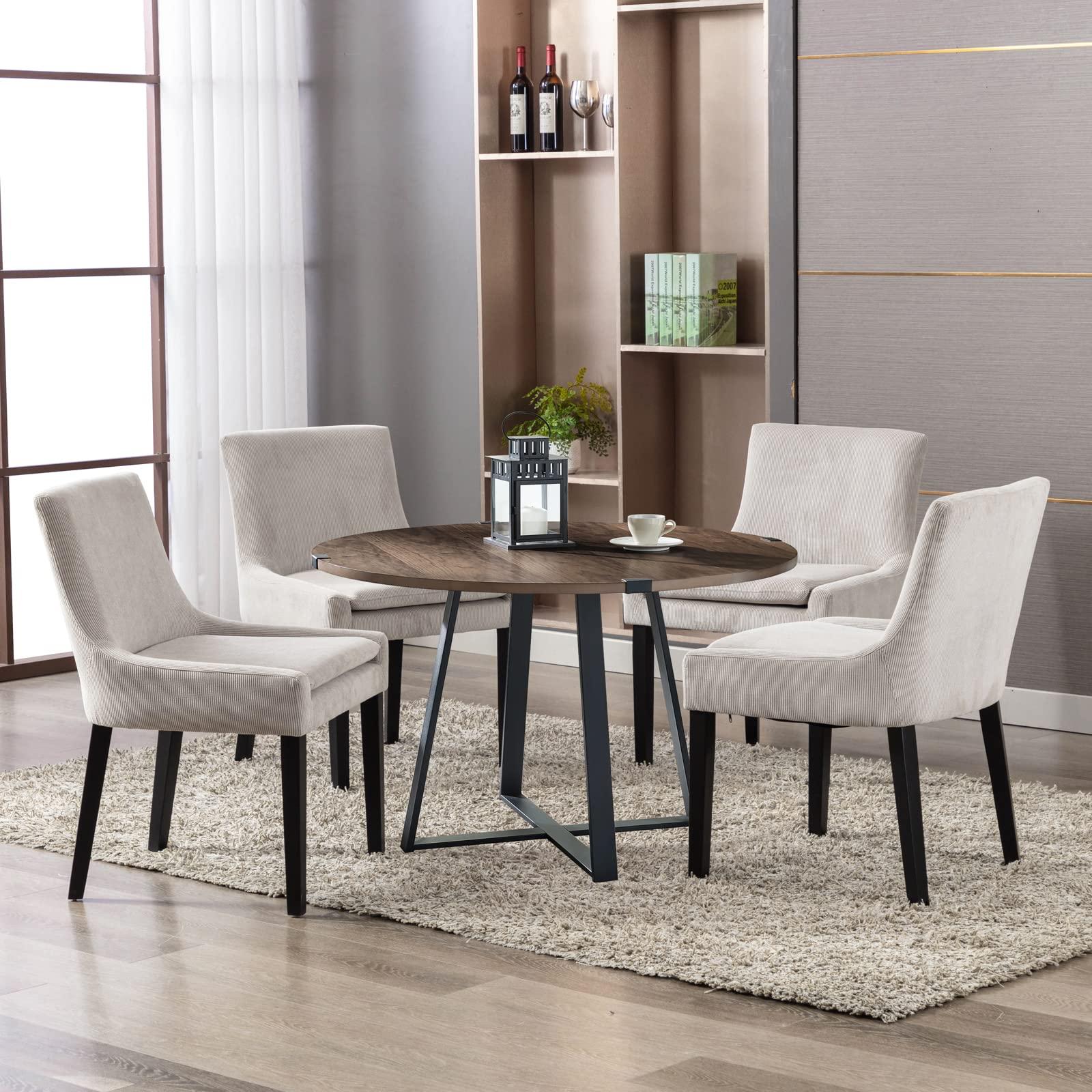 COLAMY Modern Dining Chairs Set of 6, Upholstered Corduroy Accent Side Leisure Chairs with Mid Back and Wood Legs for Living Room/Dining Room-Beige - Image 10