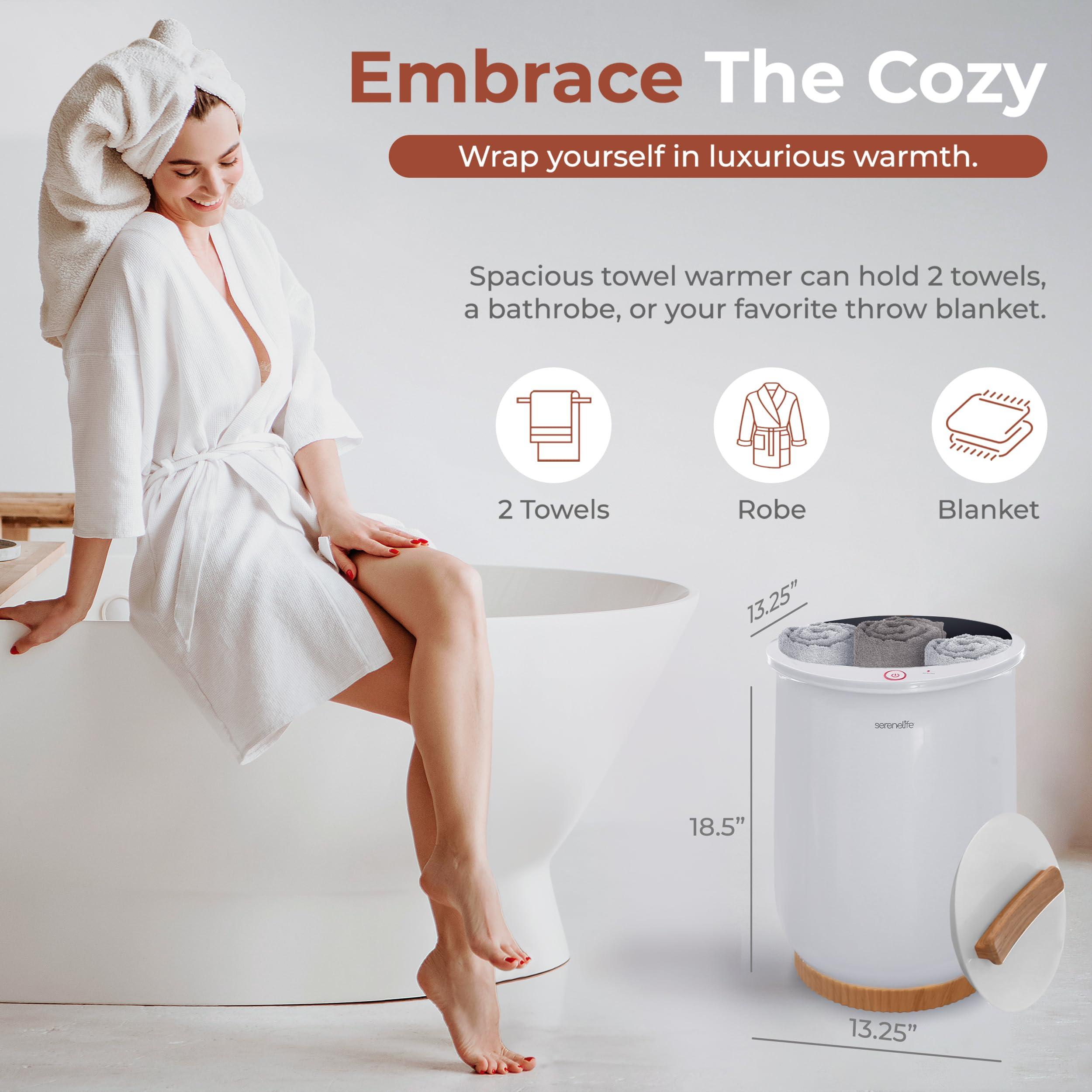 SereneLife Bucket Towel Warmers, White Large Towel Warmer for Spa and Bathroom, Luxury Towel Heater Gifts for Him & Her, Auto Shut-Off, Fits 2 large, Blankets, Bathrobes, PJ's - Image 2