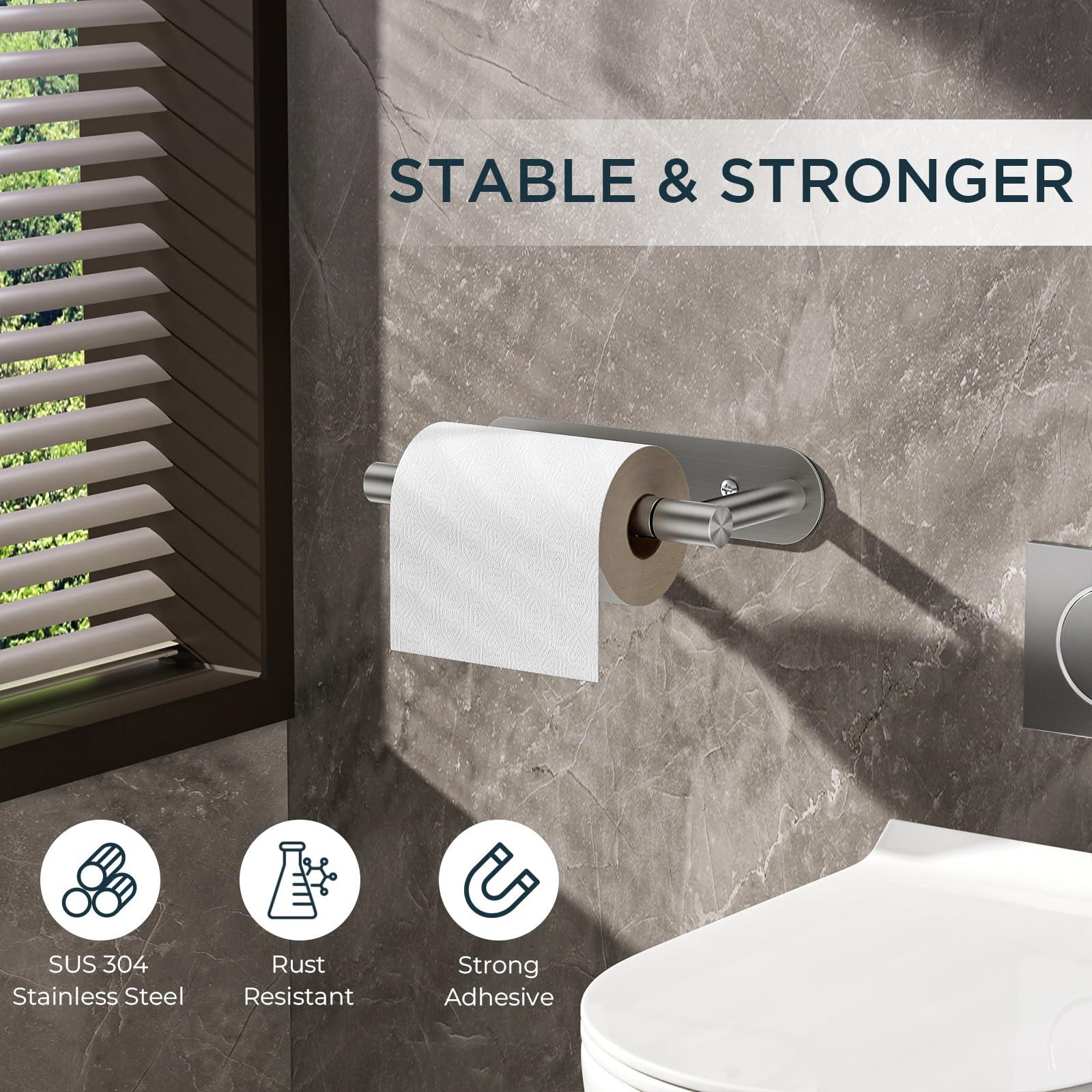 FORIOUS Toilet Paper Holder, Adhesive or Screw Wall Mount Pivoting Tissue Roll Holder for Bathroom, Stainless Steel Rustproof Self Adhesive Toilet Paper Roll Holder no Drilling, Brushed Nickel - Image 6