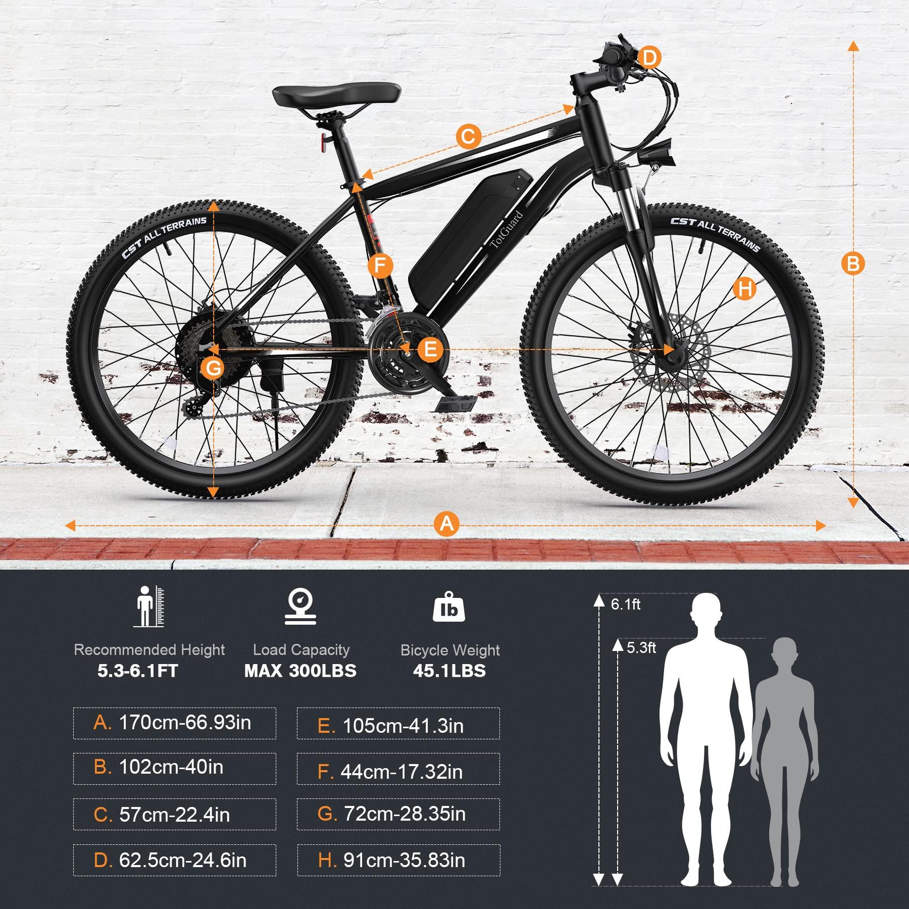TotGuard Electric Bike, Electric Bike for Adults, 26" Ebike 500W Peak Motor, 19.8MPH Electric Mountain Bike with 374.4WH Removable Battery, Up to 50 Miles, Front Suspension Fork, 21 Speeds, UL 2849 - Image 6