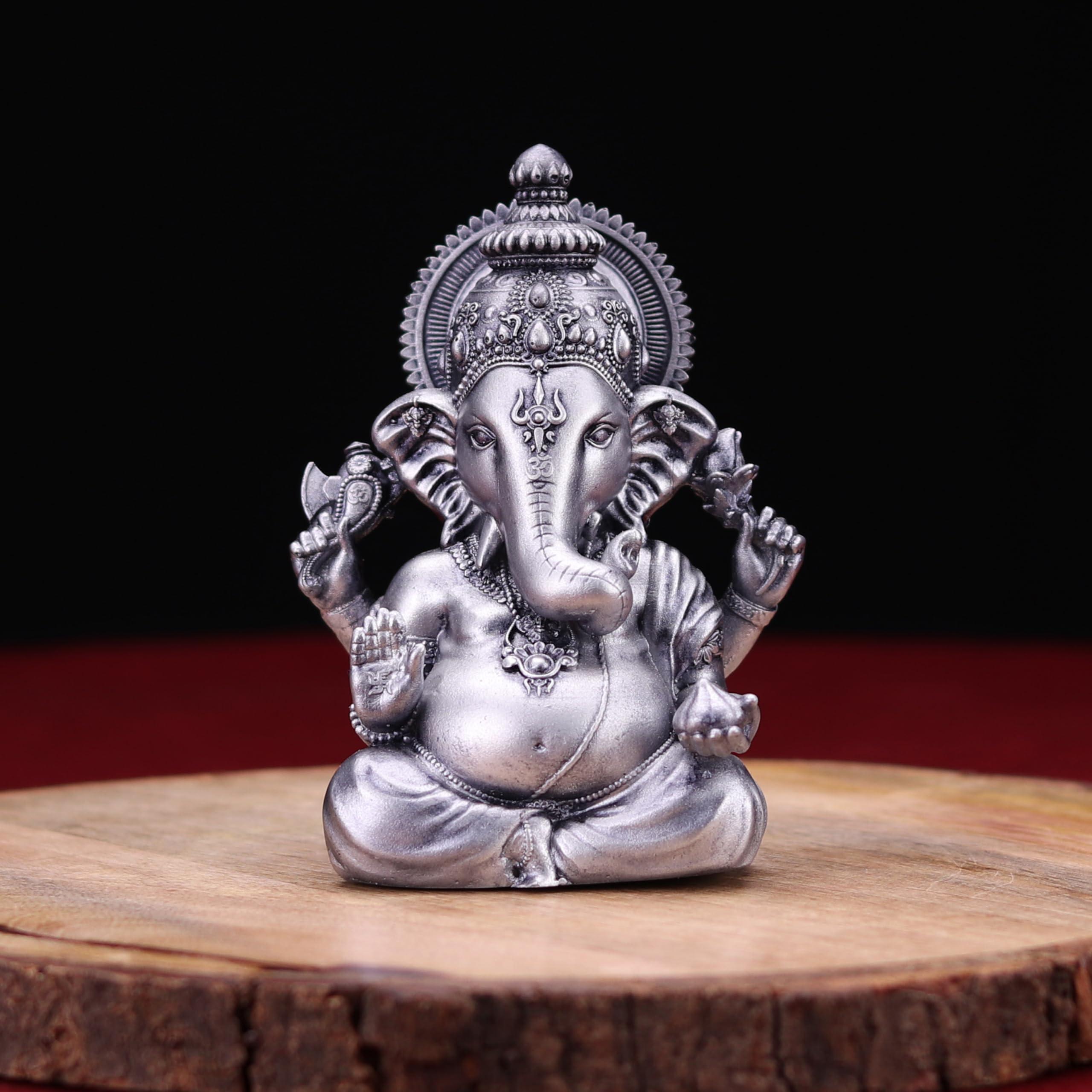 Artarium Ganesha Statue for Car Dashboard Marble and Resin Vighnaharta Ganesha Idol Home Decor Item Ganesh Murti Statue for Gift (Silver) Height -3.5 inch - Image 4
