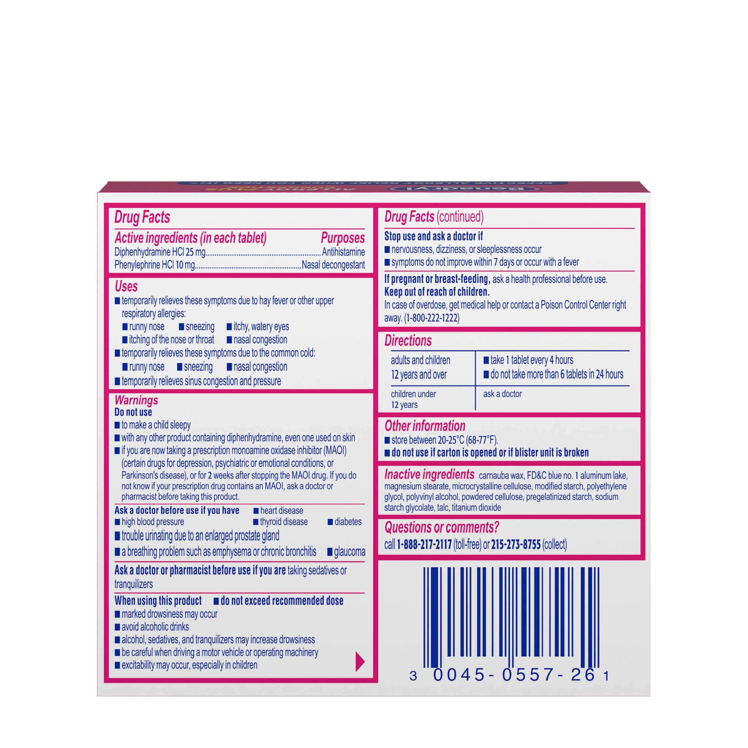 Benadryl Allergy Plus Congestion Ultratabs, Medicine with Diphenhydramine HCl Antihistamine & Phenylephrine HCl Nasal Decongestant, Allergy & Sinus Congestion Relief Tablets, 24 ct - Image 6