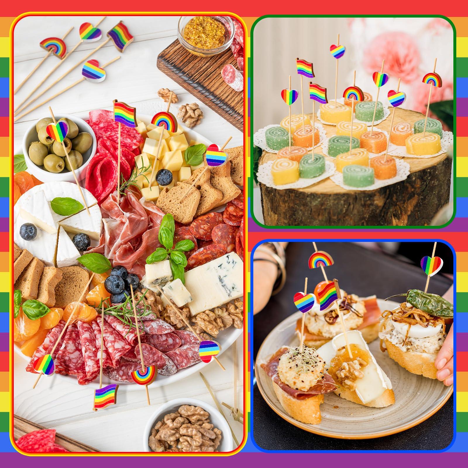 Blushtier 400 Pcs Rainbow Cocktail Picks 4.7 Inch LGBT Pride Bamboo Toothpicks for Appetizers Food Drinks Gay Pride Cocktail Skewers for LGBT Theme Party Supplies - Image 4