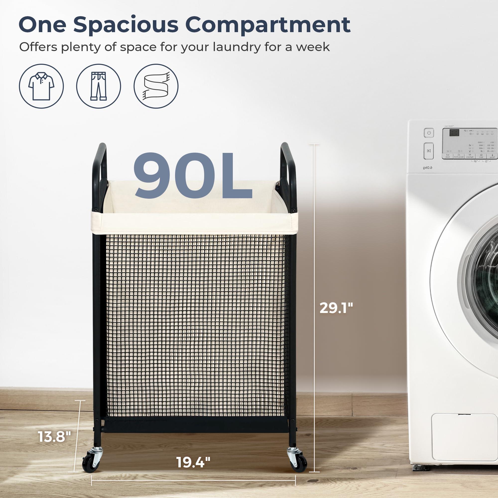 STO STO Laundry Hamper, 90L Rolling Laundry Sorter Cart with Removable and Washable Liner Bag, Rolling Clothes Hamper with Metal Handle for Laundry Room and Bedroom - Image 3