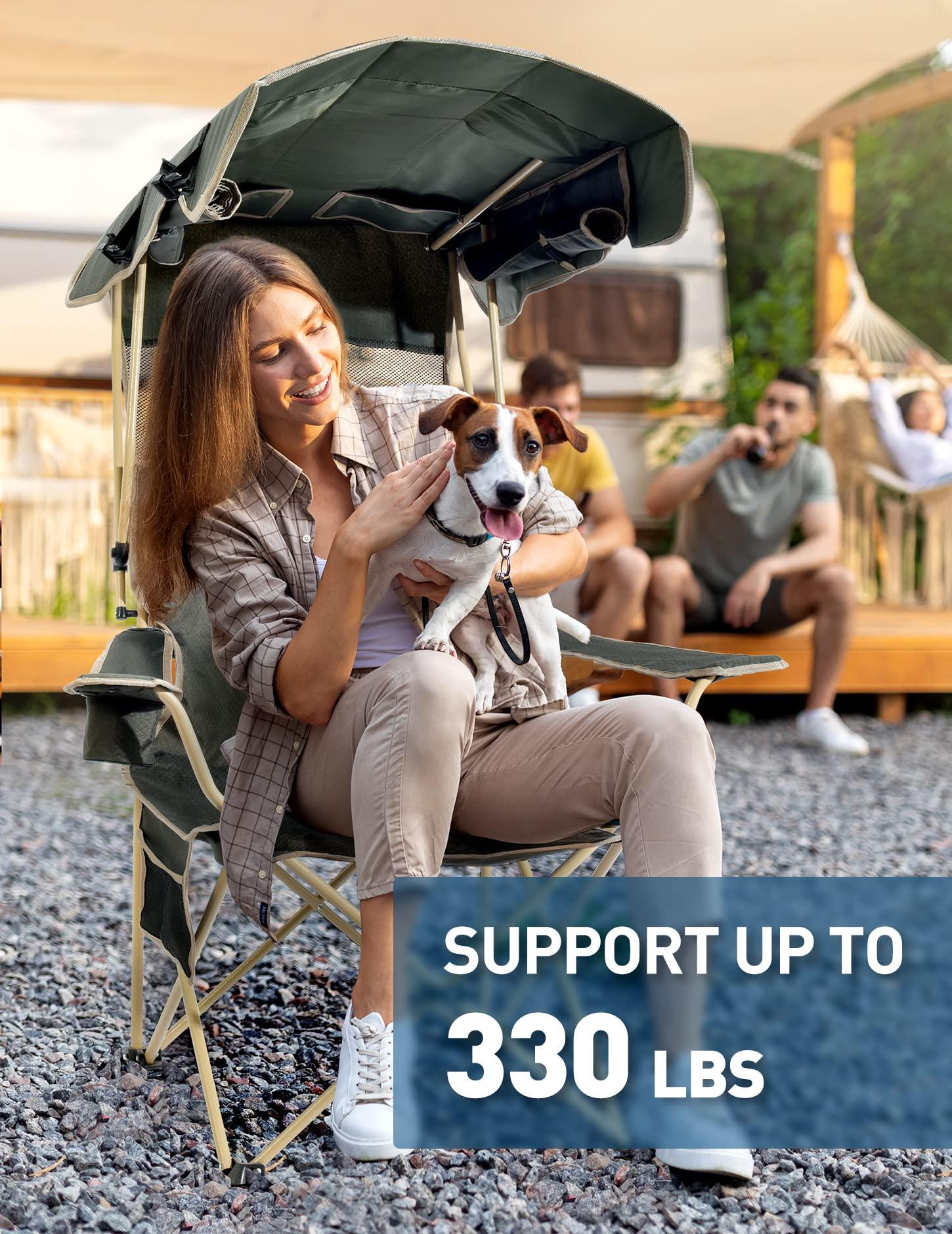 Docusvect Beach Chair with Canopy Shade, Folding Camping Chair with Canopy with Cup Holder, Side Pocket for Camp, Beach, Tailgates, Fishing - Support 330 LBS - Image 6