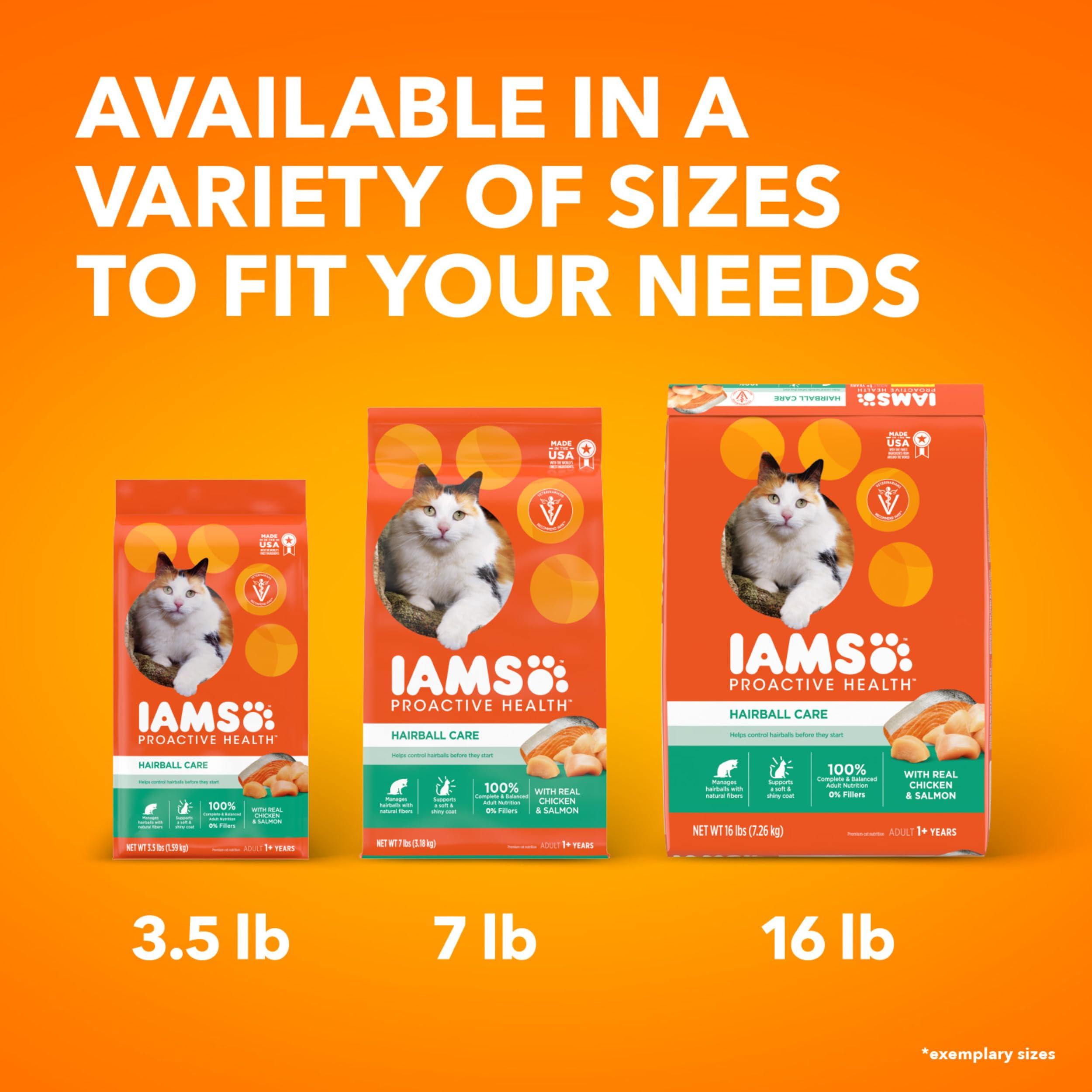 IAMS PROACTIVE HEALTH Adult Hairball Care Dry Cat Food with Chicken and Salmon Cat Kibble, 7 lb. Bag - Image 12