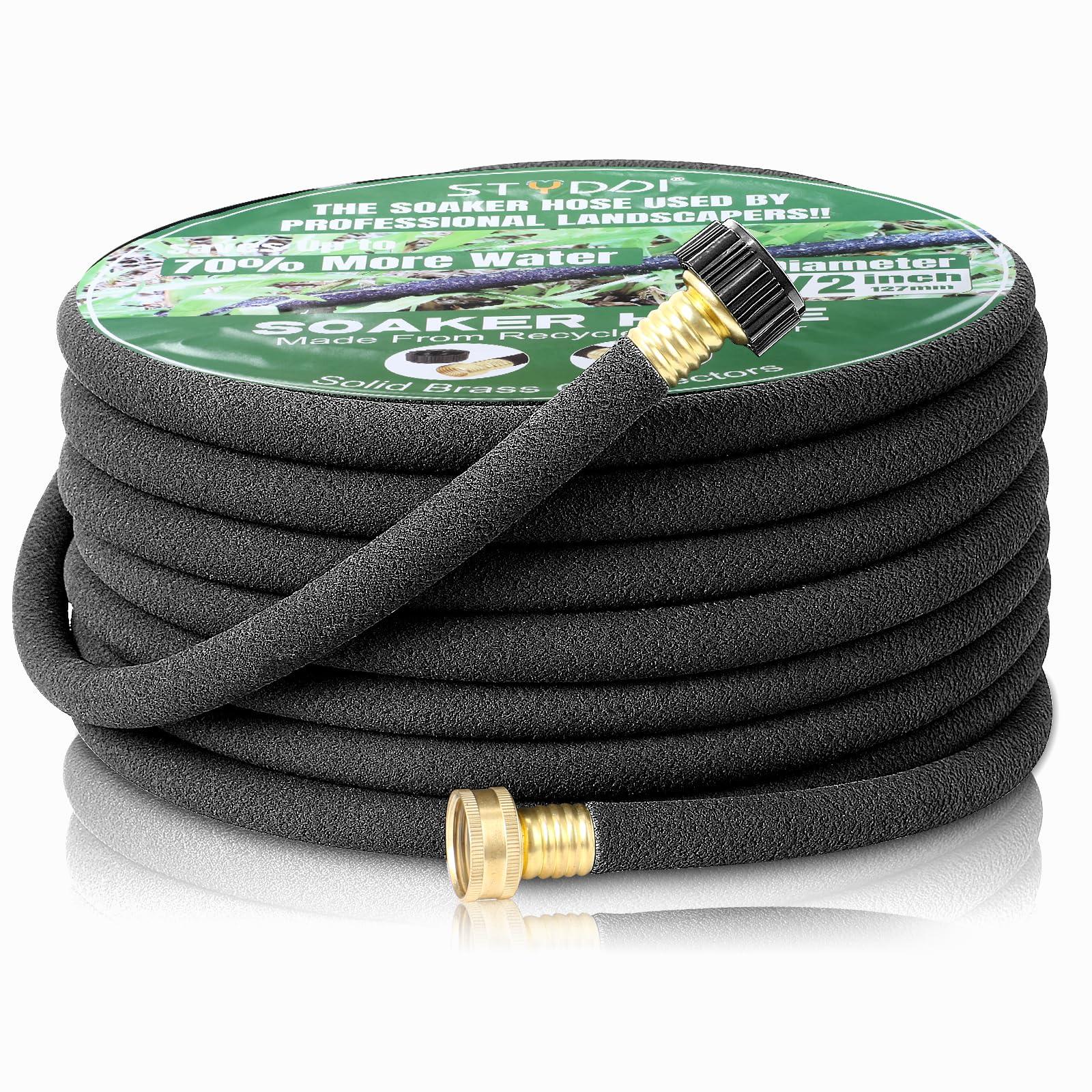 STYDDI Soaker Hose, 1/2" x 25 FT Round Rubber Garden Soaker Hose, Heavy Duty Water Seeper Soaker Hoses for Foundation Watering, Garden Beds, Garden, Lawn and Plants