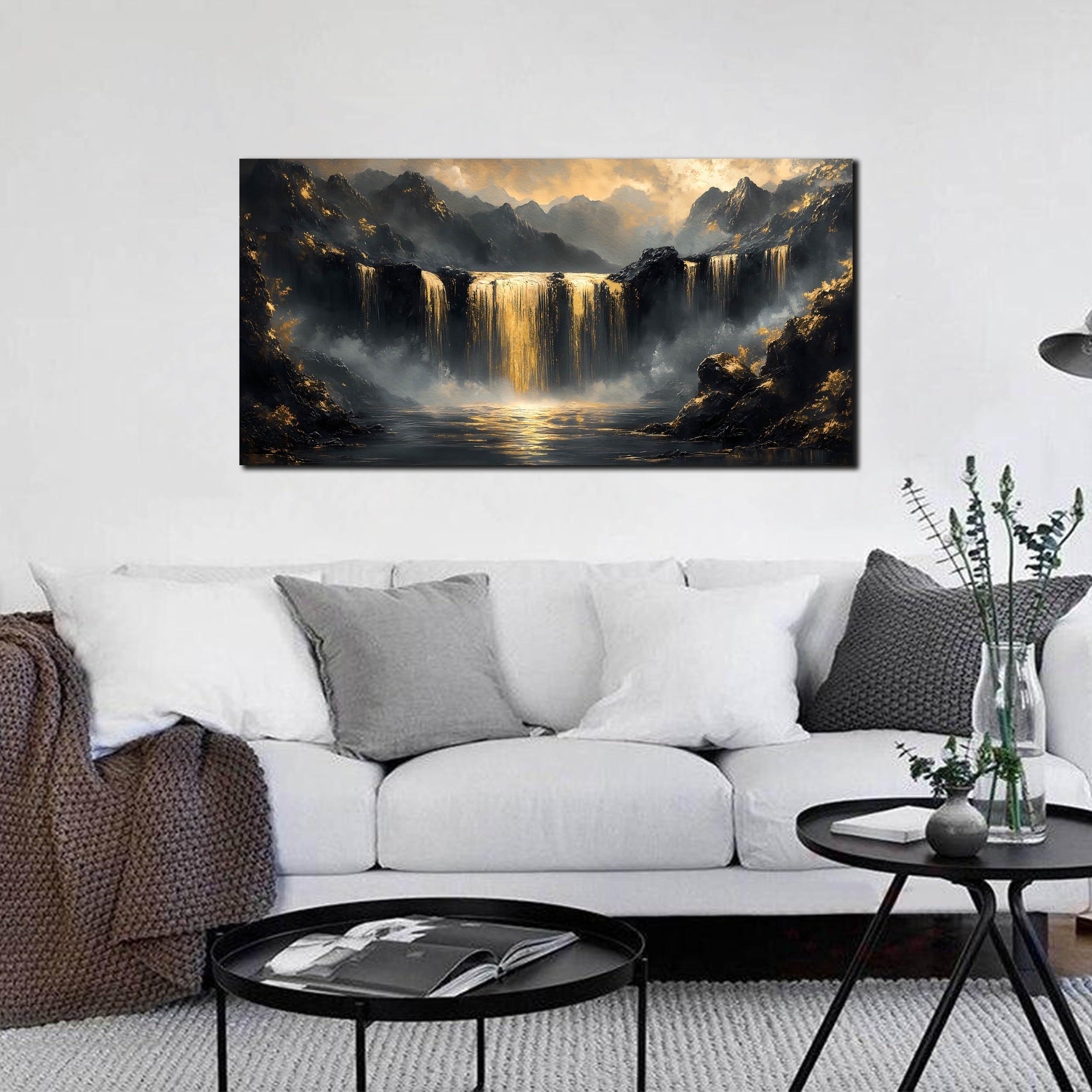 HUBOSKN Waterfall Canvas Wall Art for Living Room - Mountain Art Wall Decor for Office - Modern Wall Art for Bedroom Size 20" x 40" - Image 6