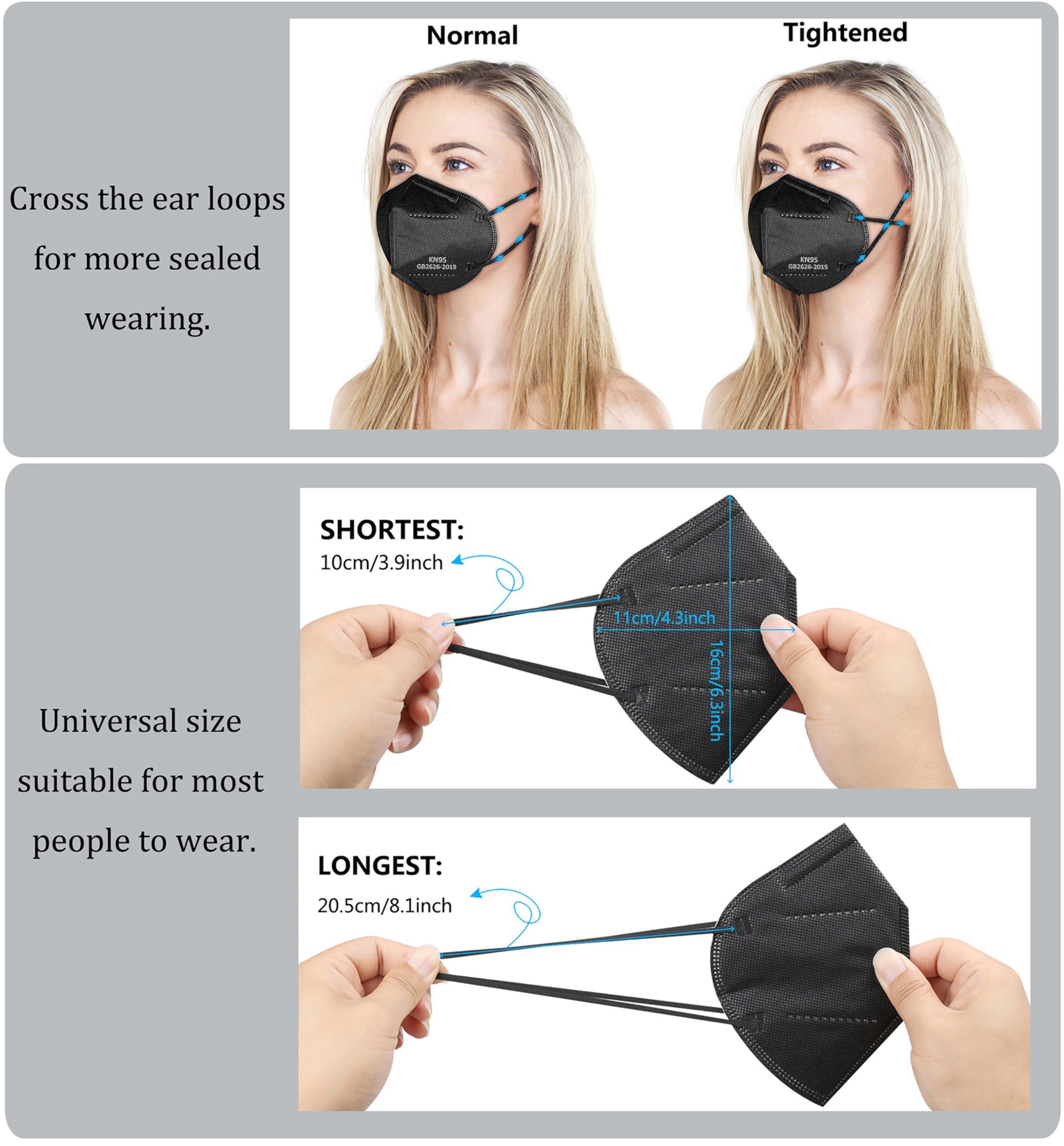 akgk KN95 Face Mask 50 PCS, Breathable Protection Masks, Individually Wrapped, 5-Ply KN95 Black Masks, Cup Dust Safety Masks - Image 7