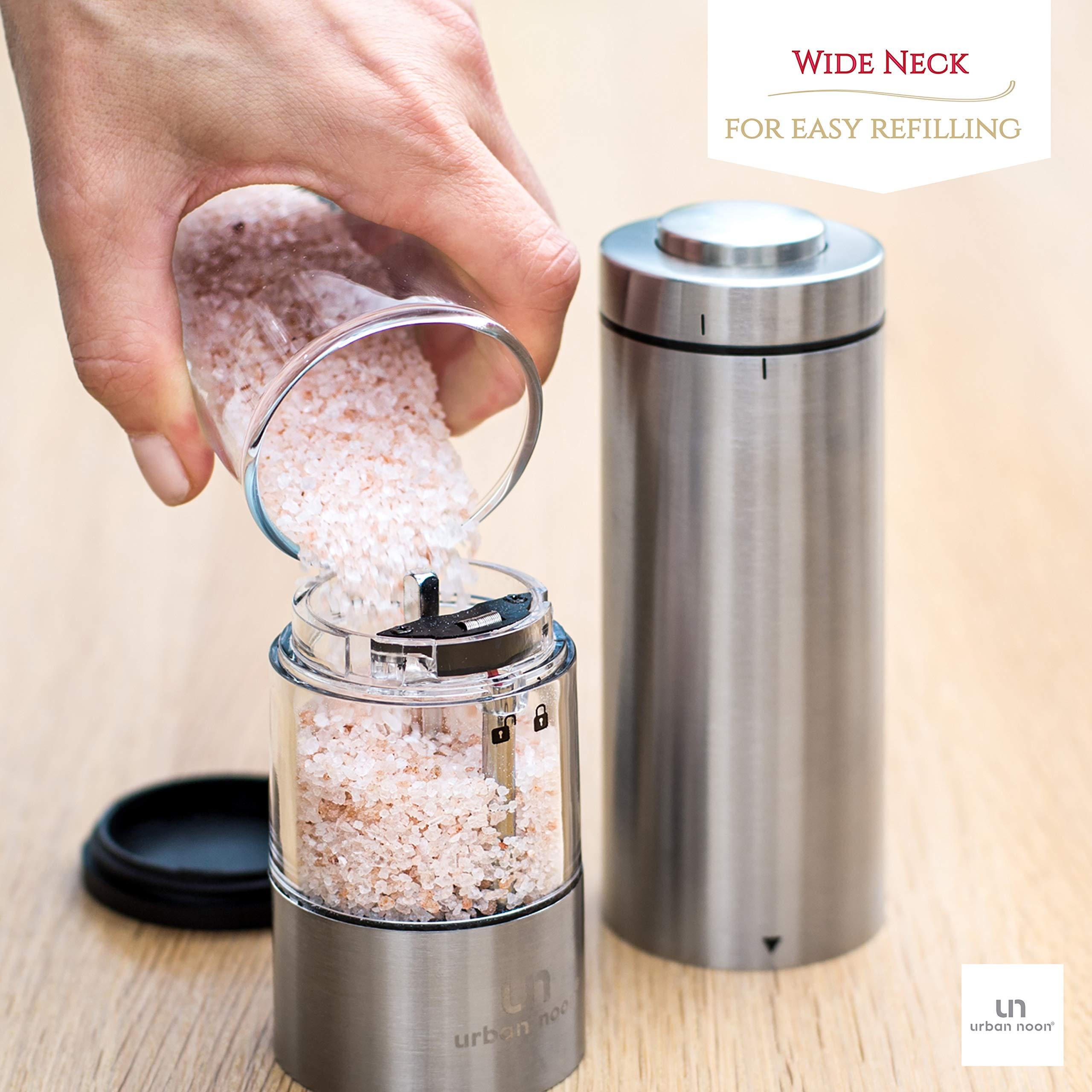 Electric Salt and Pepper Grinder Set - Battery Operated Stainless Steel Mill with Light (2 Mills) - Automatic One Handed Operation - Electronic Adjustable Shakers - Ceramic Grinders - Image 5