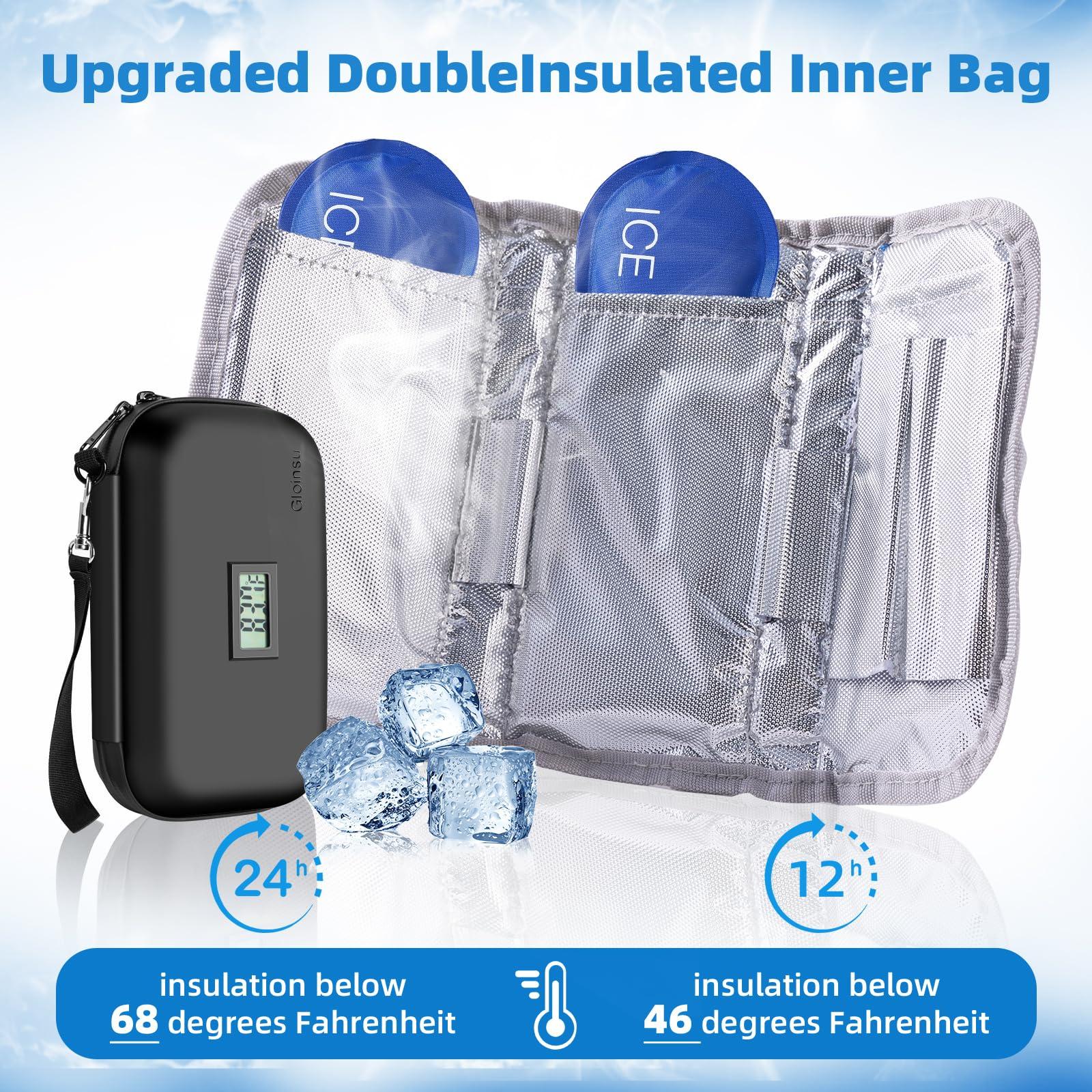 Gloinsu 24h Insulin Cooler Travel Case TSA Approved - Medication Diabetic Cooler with Thermometer Temperature Display | Refrigerated Medicine Organizer Bag with 2 Ice Packs for Travel - Image 3