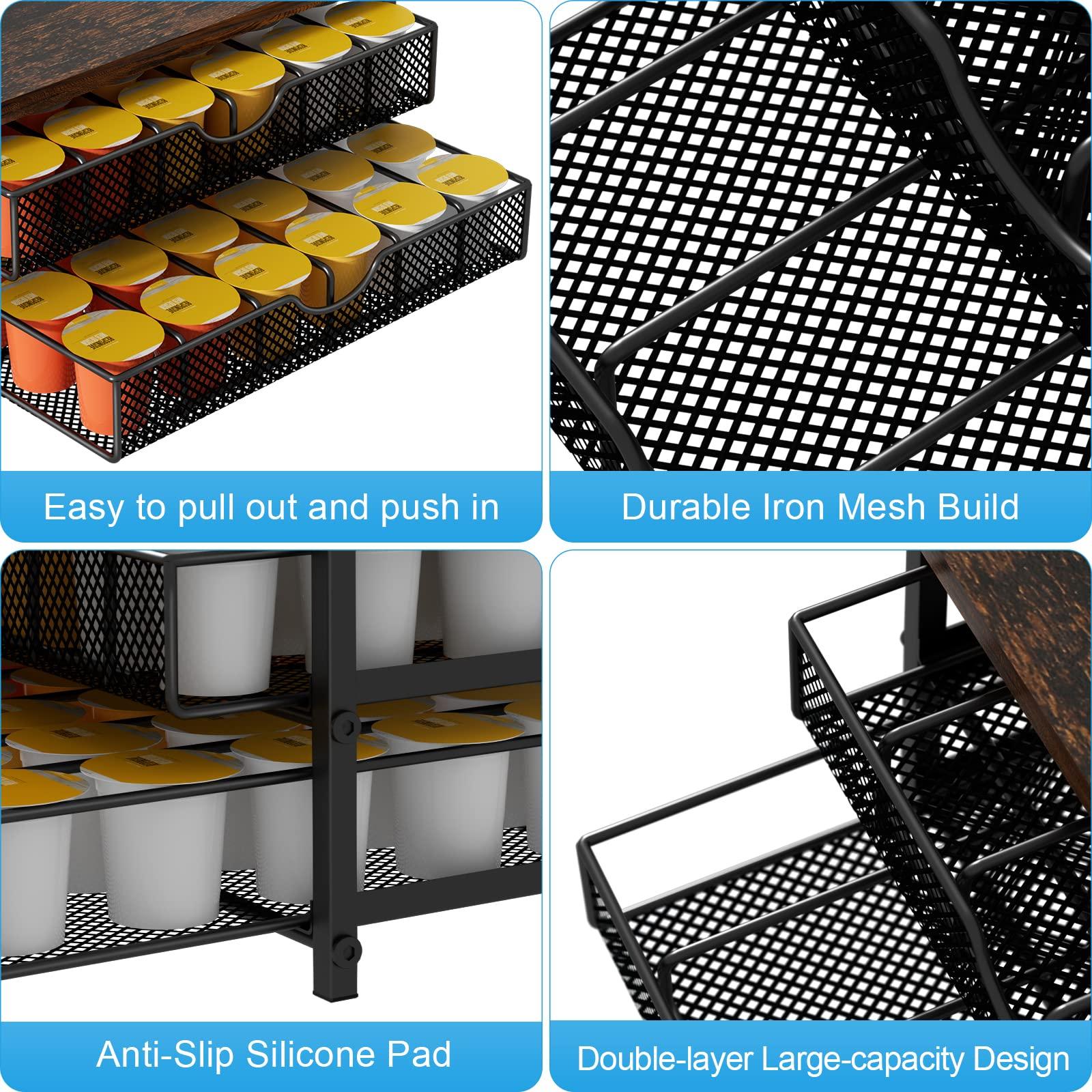 Coffee Pod Drawer Holder Capsule Storage Organizer 2 Tier Coffee Pods Holder With Sliding Baskets for 72 Capacity K Pod, Suit for Home Office Cafe Counter (Black) - Image 4