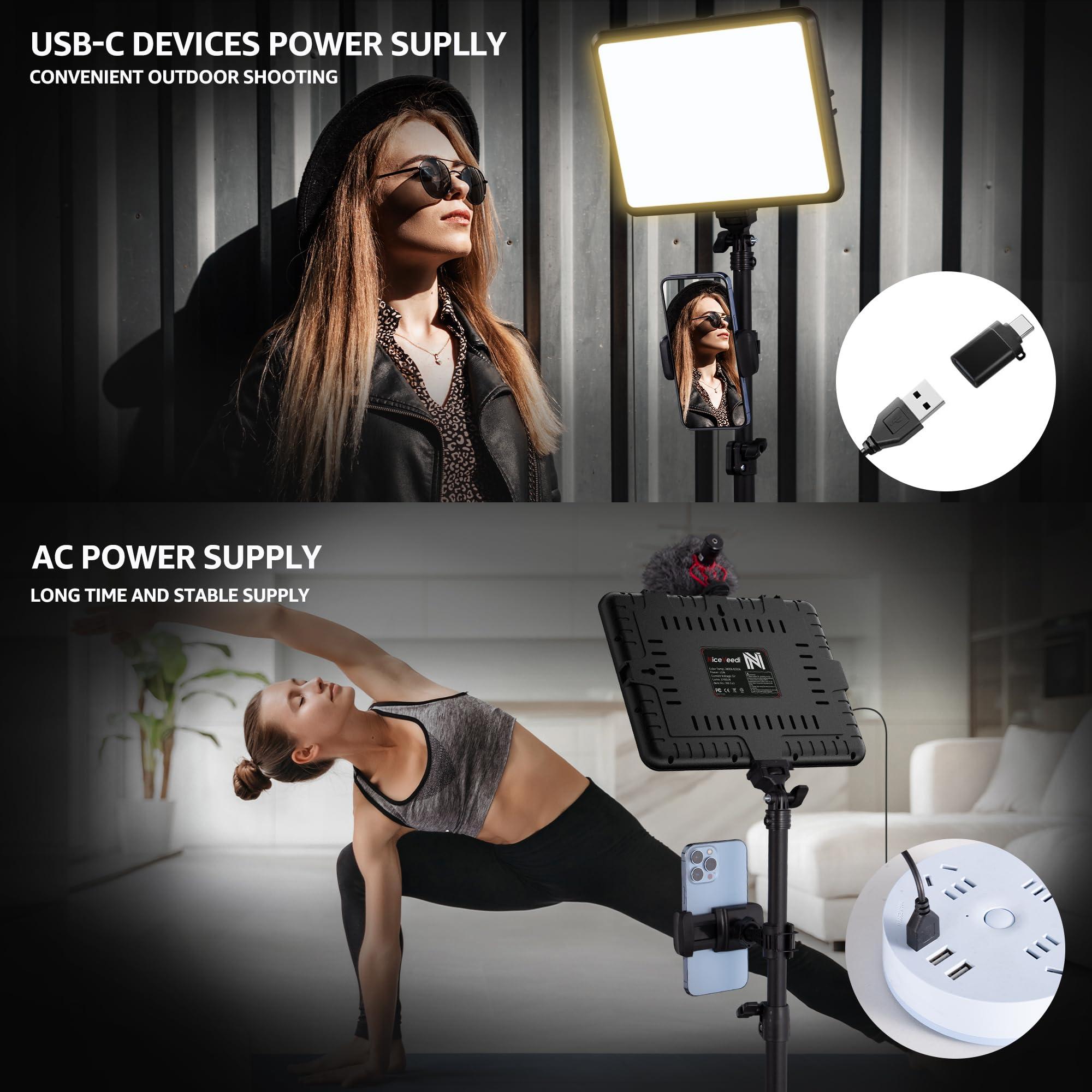 2-Pack LED Video Light Kit, NiceVeedi Studio Light, 2800-6500K Dimmable Photography Lighting Kit with Tripod Stand&Phone Holder, 73" Stream Light for Video Recording, Game Streaming, YouTube - Image 6