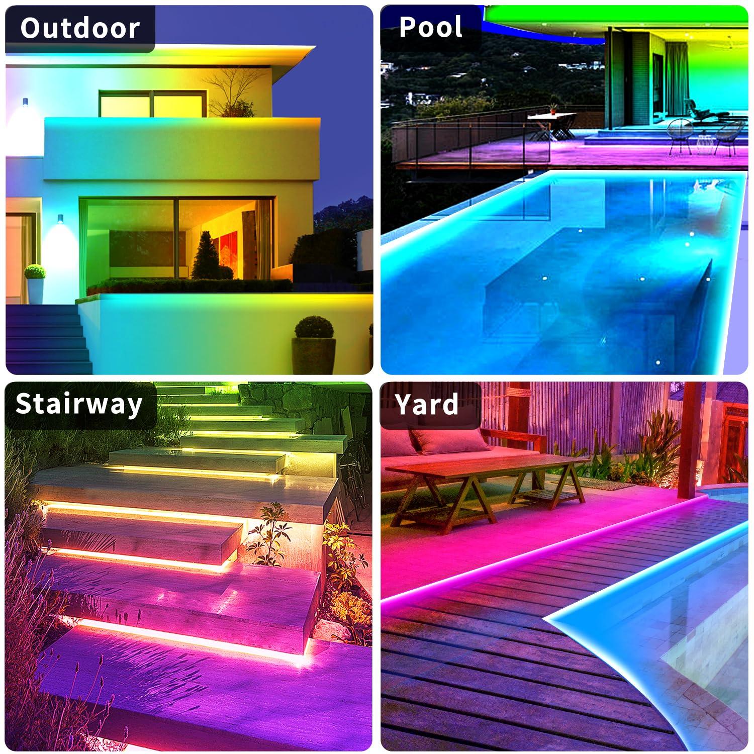 vimeepro 100ft Outdoor LED Strip Lights Waterproof,IP68 Waterproof LED Light Strips with Remote,App Control Music Sync RGB Outdoor LED Rope Lights,LED Lights for Bedroom,Roof,Pool,Deck,Balcony - Image 6