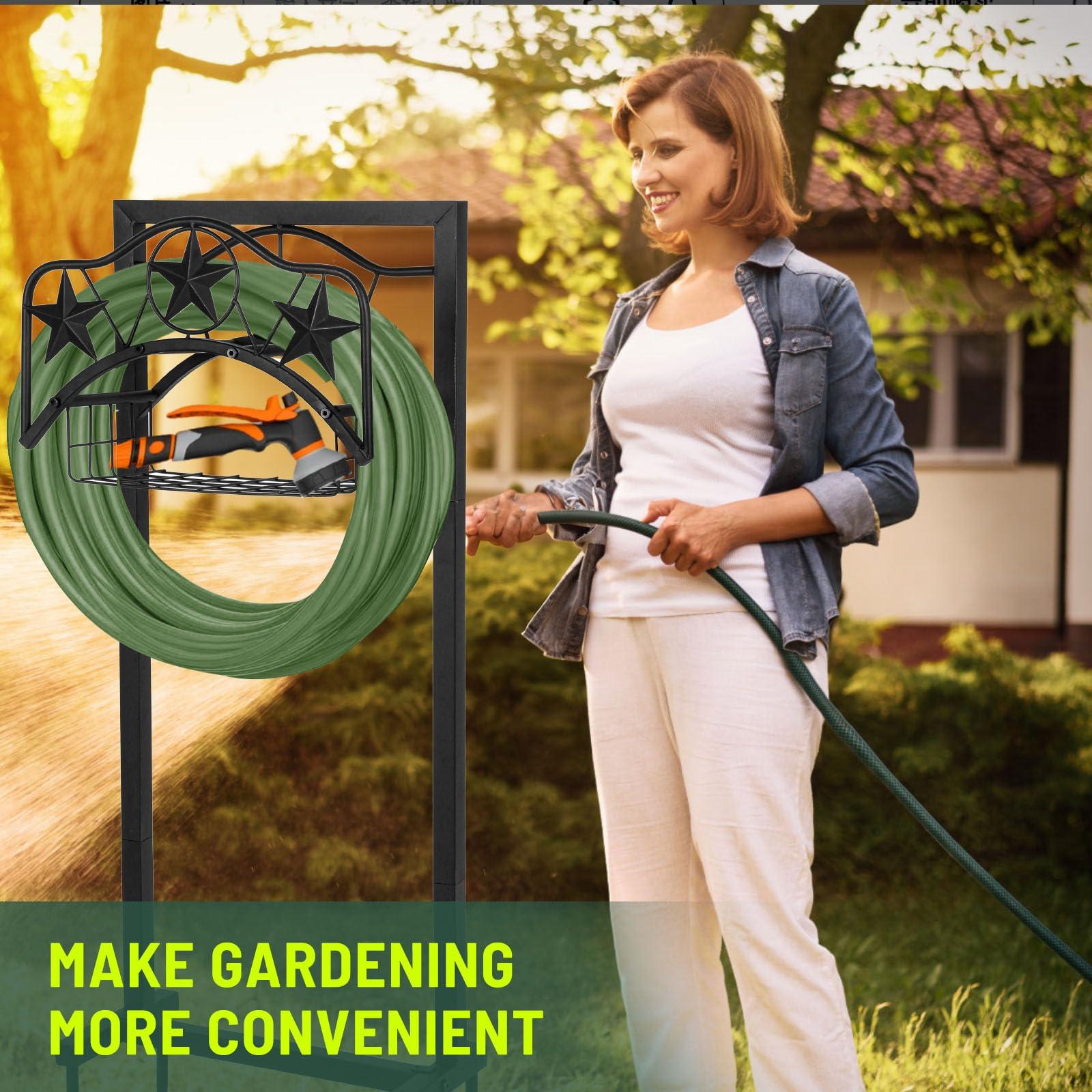 CLIBFENG Garden Hose Holder for Outside, Upgraded Freestanding Water Hose Holder with 4 Spikes, Heavy Duty rustproof Metal Garden Hose Cart for Outside, Black - Image 8