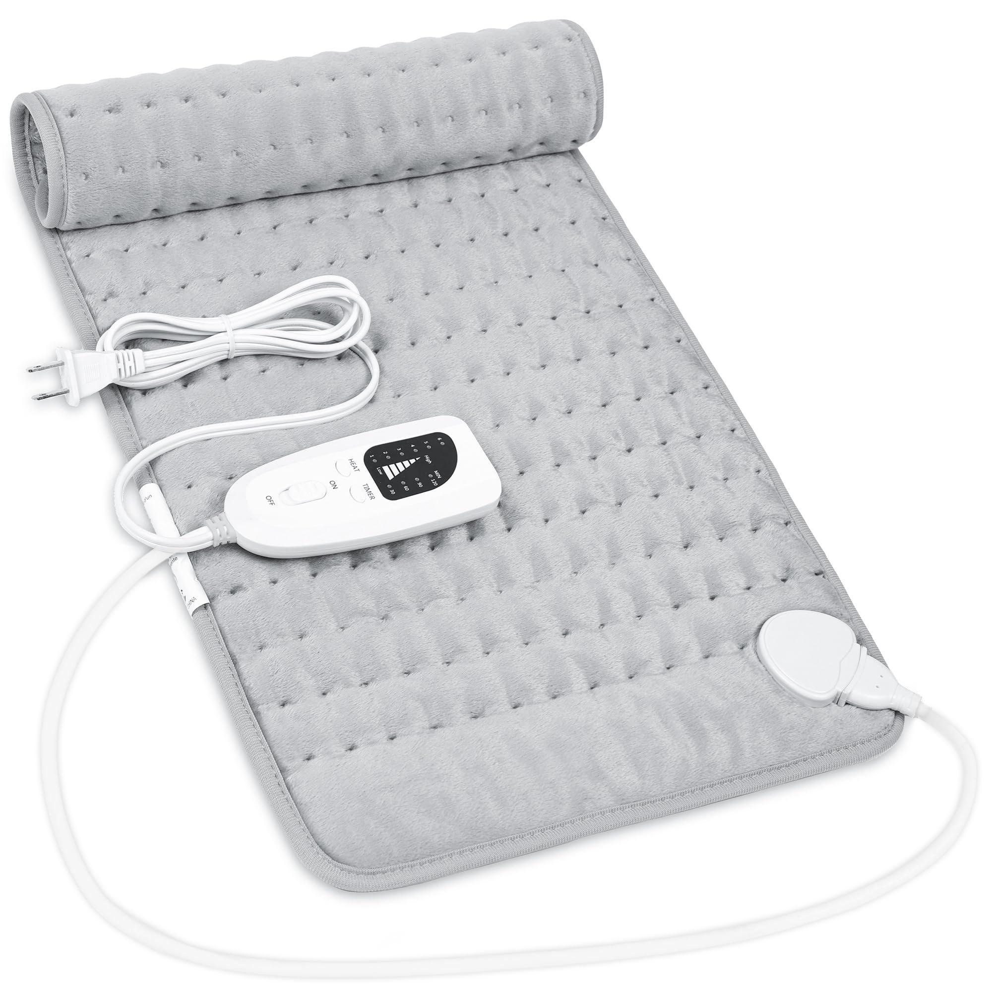 Heating Pad,Electric Heating Pads for Back,Neck,Abdomen,Fathers Day Dad Gifts,Moist Heating Pad for Shoulder,Knee,Arms,Legs,Dry/Moist Heat & Auto Shut Off,Birthday Gifts for Men(Light Gray, 24''×12'')
