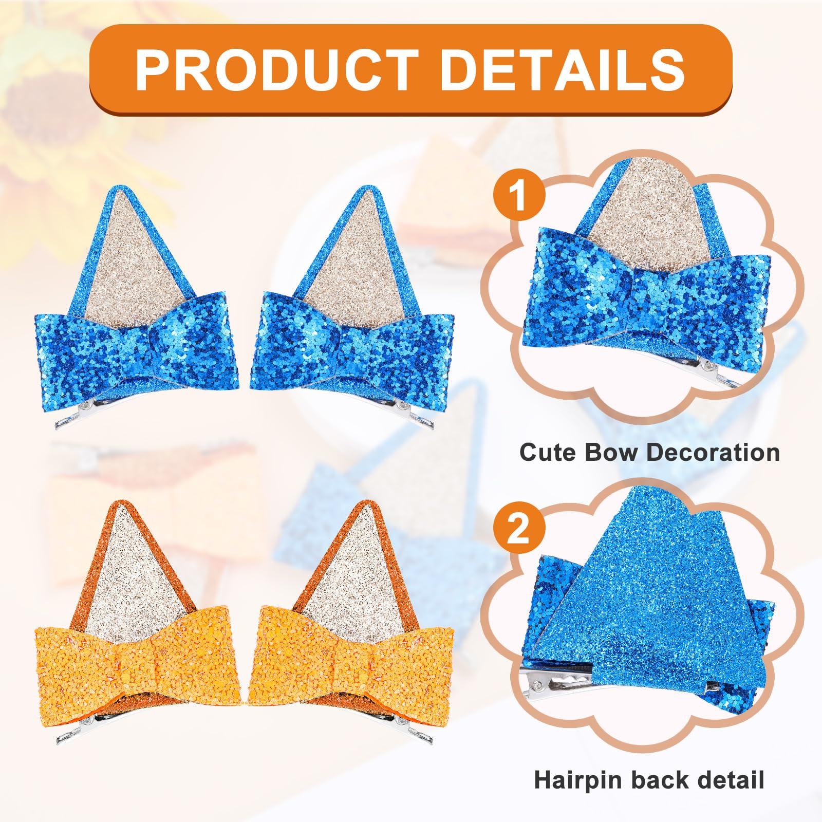 Blue Ears Hair Clips, Mabor 2 Pair Hair Pin Barrettes Hair Accessories for Halloween Costume Birthday Decorations Theme Party Supplies Cosplay for Boys and Girls (Blue and Orange) - Image 3