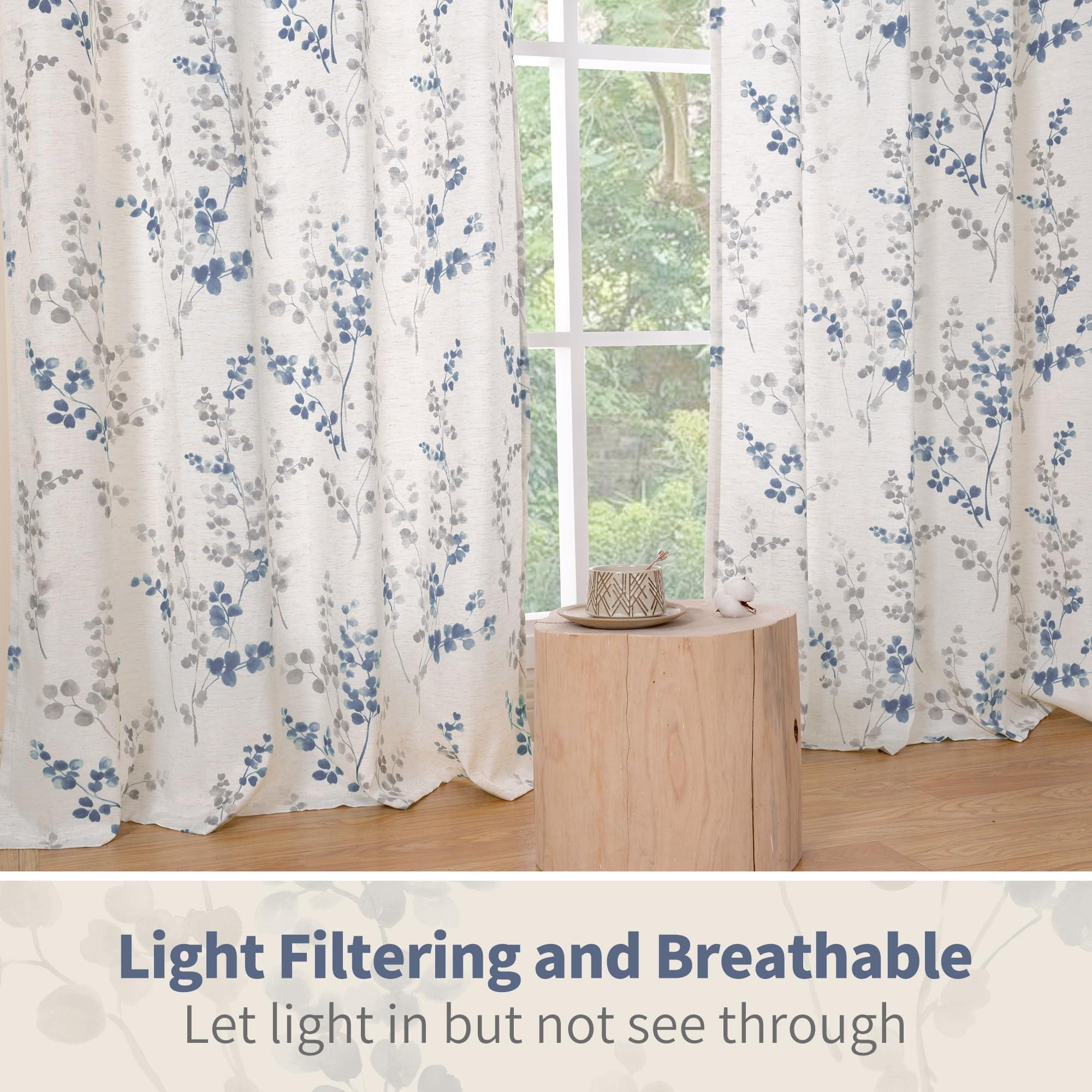 BGment Linen Curtains for Living Room 84 Inch Length 2 Panels Set Floral Leaf Patterns, Light Filtering Privacy Window Curtains for Bedroom Boho Farmhouse Vintage, Each 52 Inch Wide, Navy - Image 6