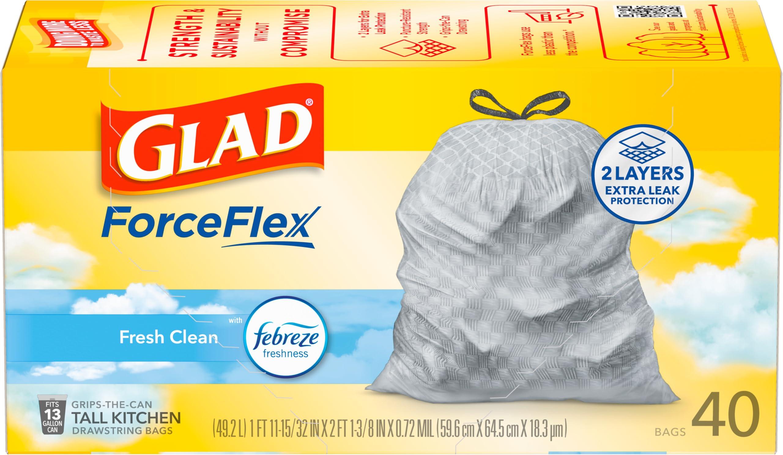 Glad Tall Kitchen Trash Bags 13 Gallon, Febreze Fresh Clean Garbage Bags, Odorshield with Drawstring, 40 Count - Image 9