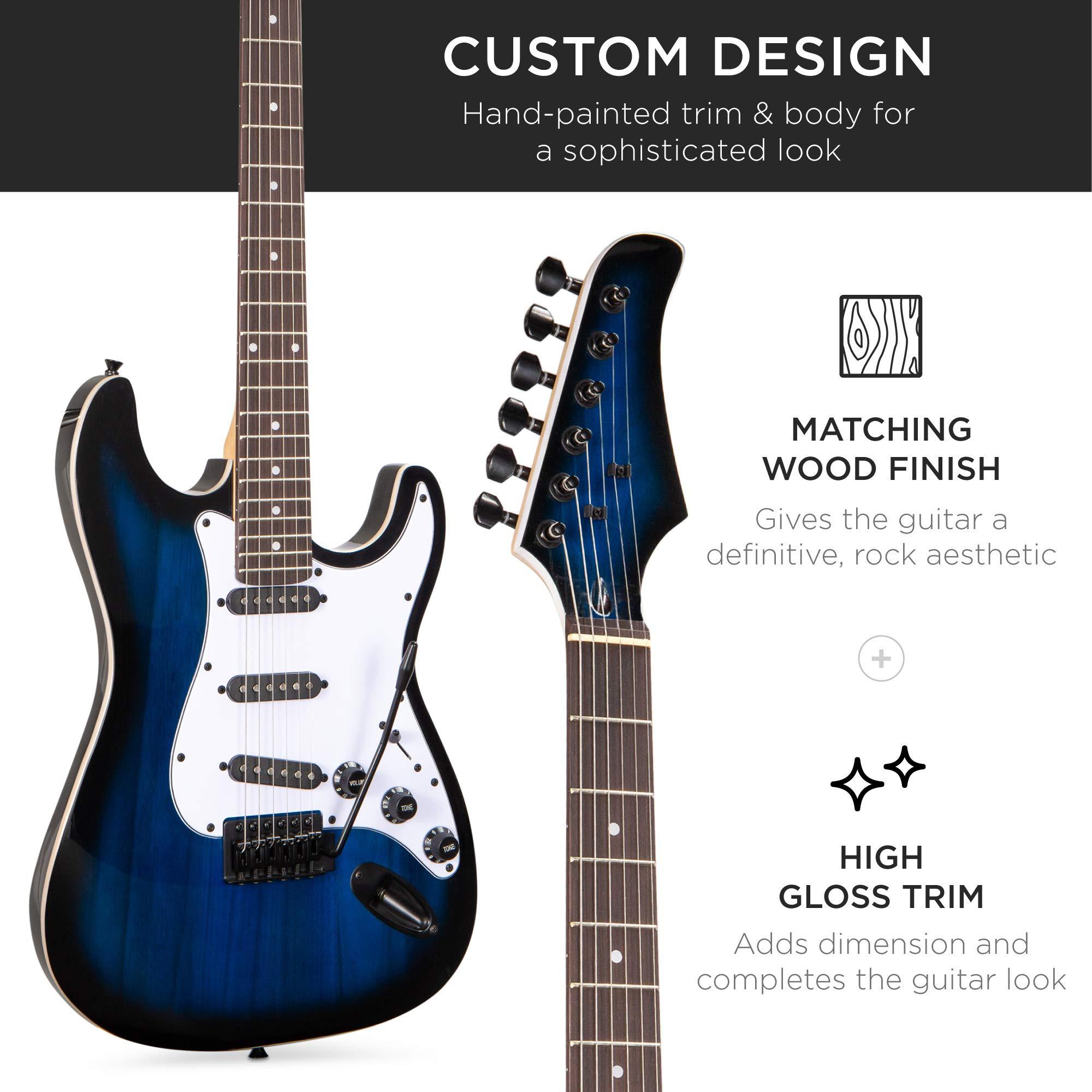 Best Choice Products 39in Full Size Beginner Electric Guitar Starter Kit w/Case, Strap, 10W Amp, Strings, Pick, Tremolo Bar - Hollywood Blue - Image 6
