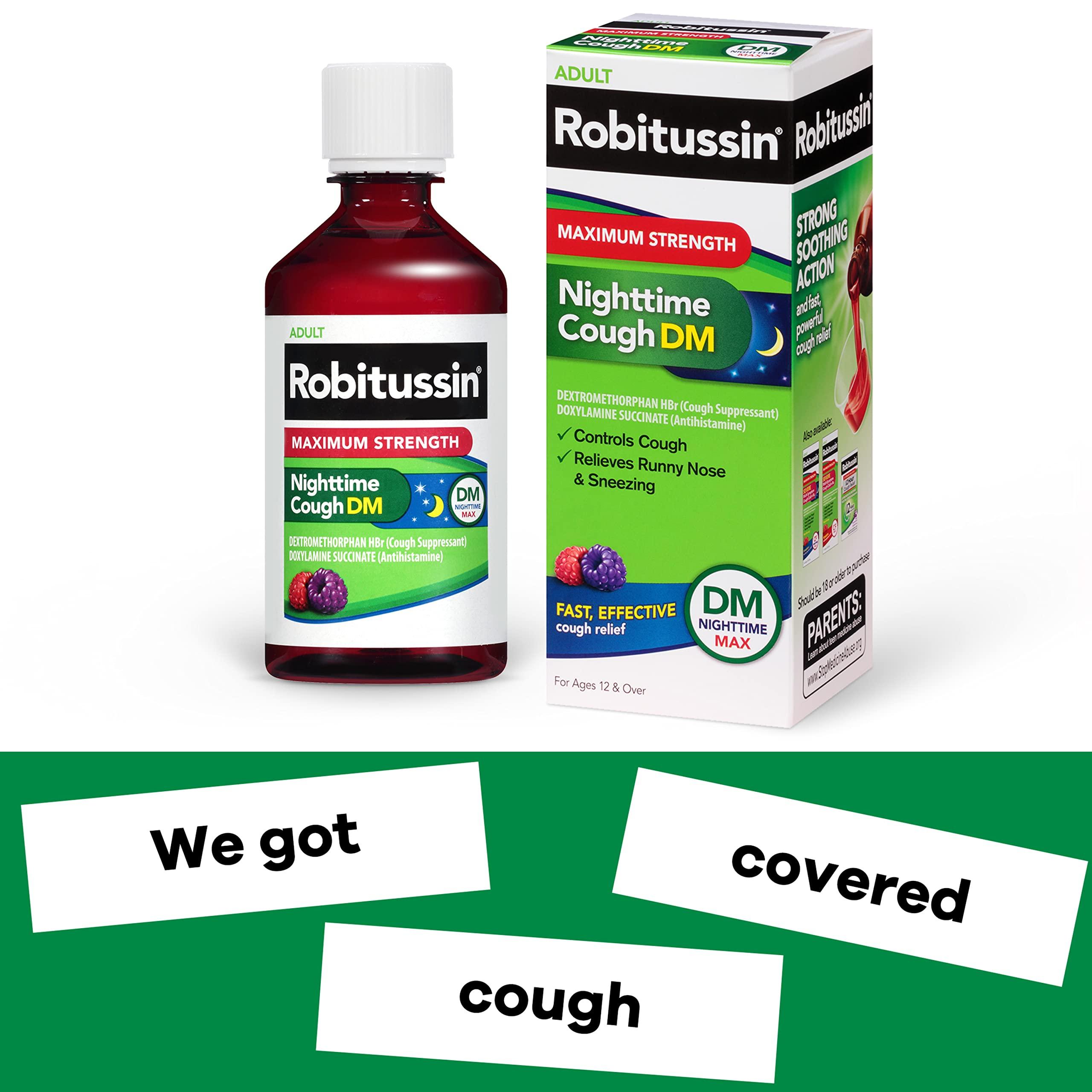 Robitussin Maximum Strength Nighttime Cough DM Max, Adult Formula, Berry Flavor - 8 Fl Oz Bottle - Image 6