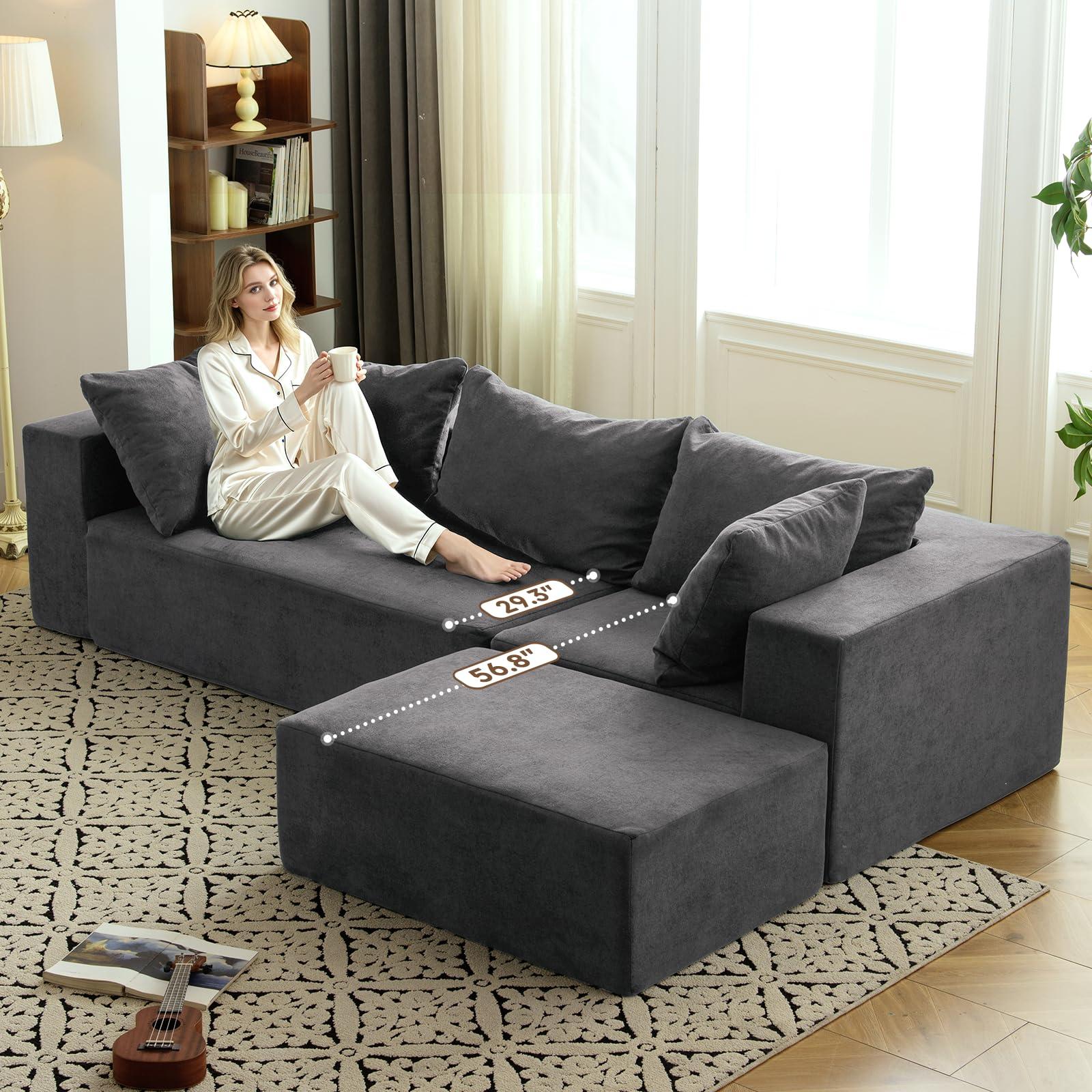 Vamcheer Modular Sectional Sofa with Chaise, Modern L Shaped Cloud Couch with Deep Seat, Sectional Couches for Living Room, Bedroom, Office, No Assembly Required, Gray - Image 3