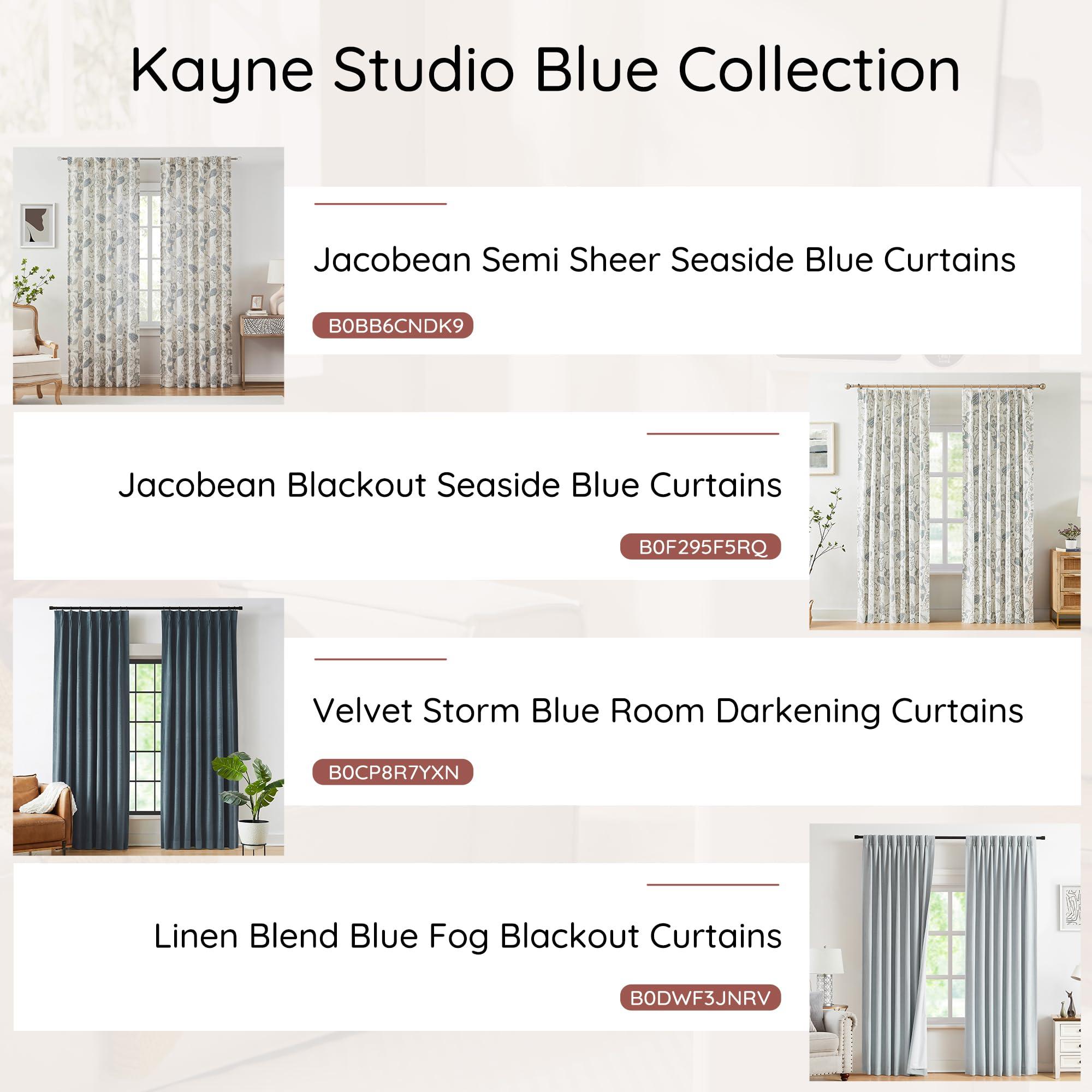 Kayne Studio Backtab Rod Pocket Jacobean Floral Semi Sheer Curtains Boho Botanical Leaf Printed Vintage Farmhouse Blue Grey Light Filtering Window Treatment Sets Living Room Bedroom,52"x84",2 Panels - Image 8