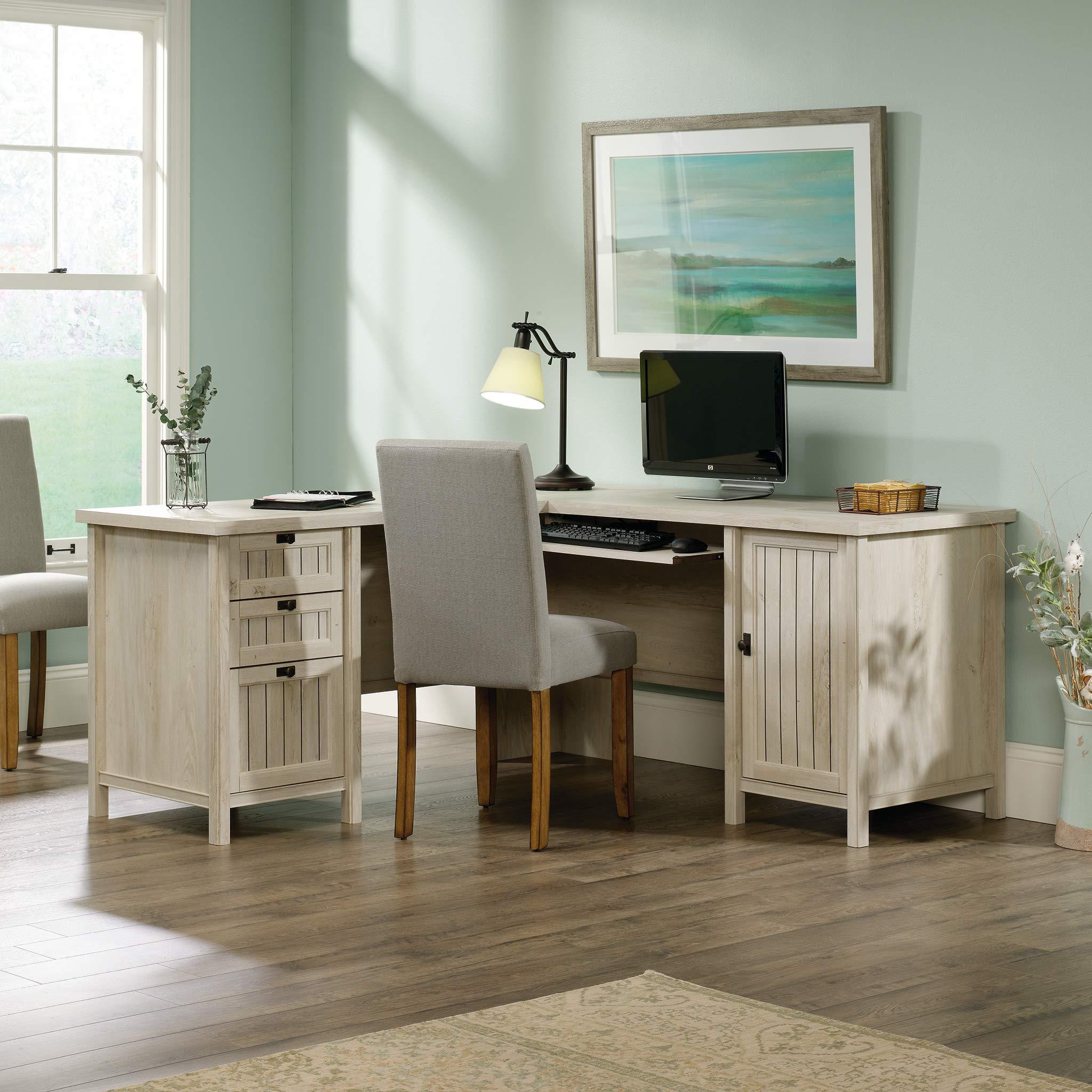 Sauder Costa L-Shaped Desk, Chalked Chestnut, Home Office with Storage & Keyboard Tray - Image 2