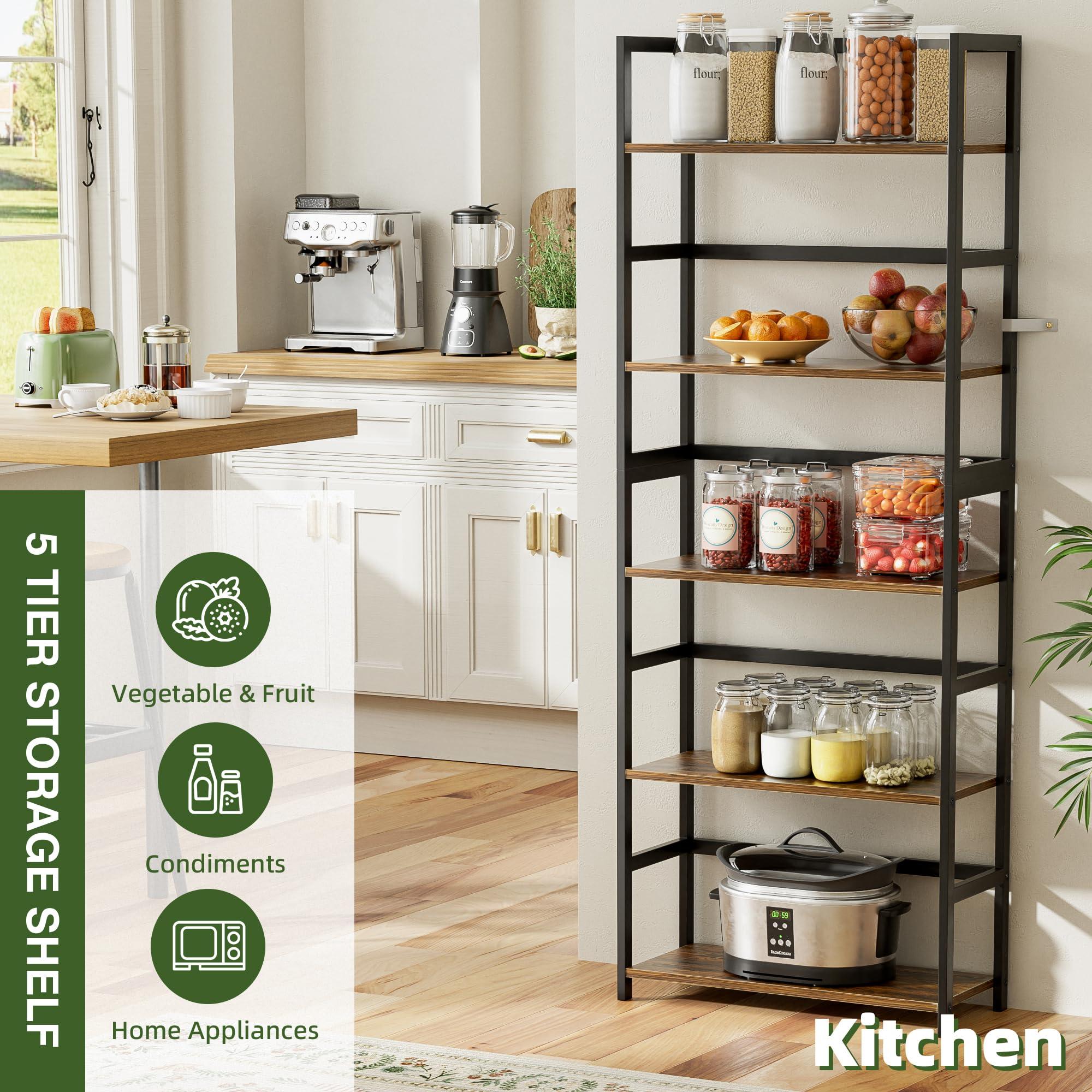 vovala 5-Tier Bookshelf, Industrial Bookcase with Bamboo Frame, Modern Display Standing Shelf Unit, Tall Wood Storage Organizer for Living Room, Home Office, Rustic Brown - Image 9
