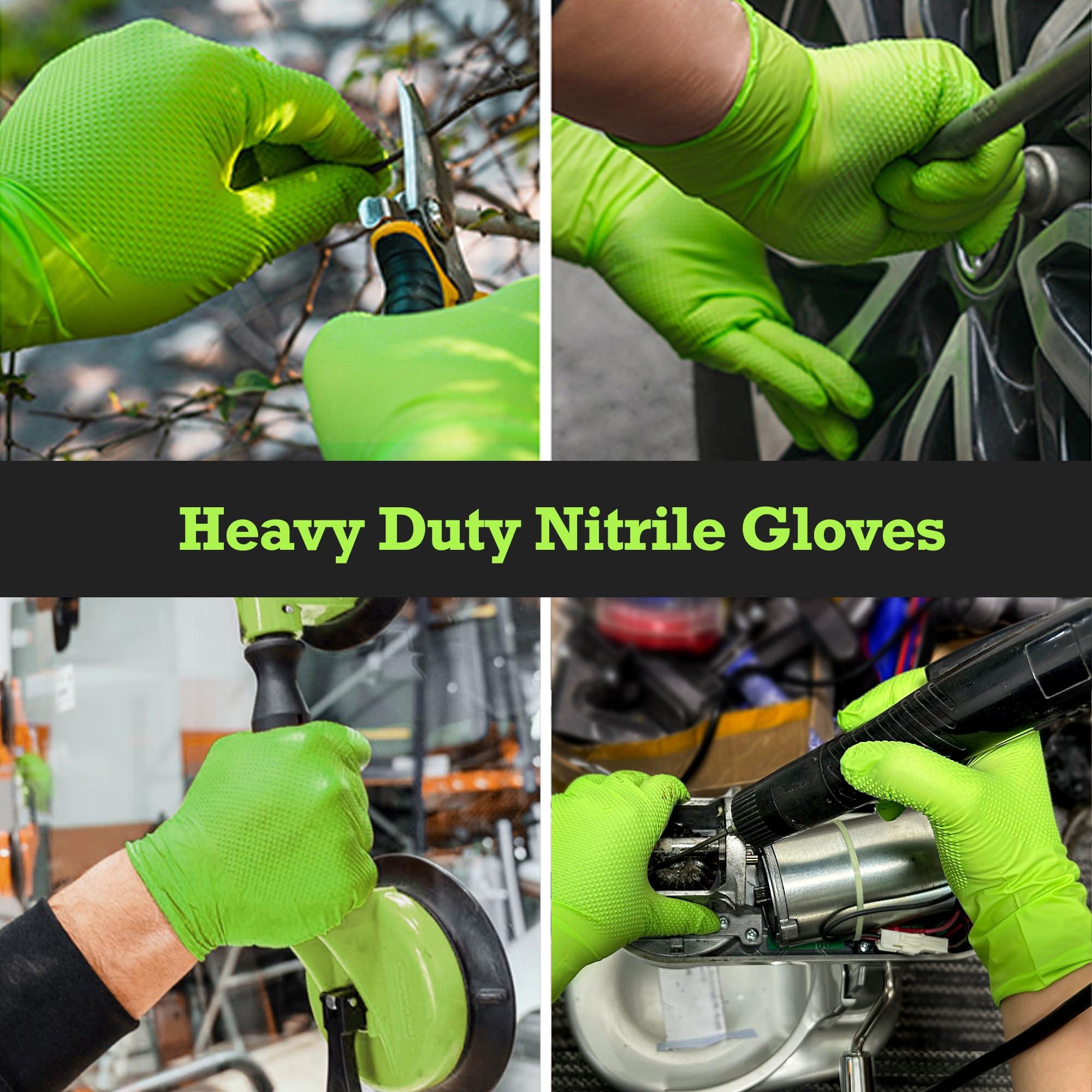 TitanFlex Thor Grip Heavy Duty Green Industrial Nitrile Gloves with Raised Diamond Texture, 8-mil, Latex Free, Powder Free - Image 5