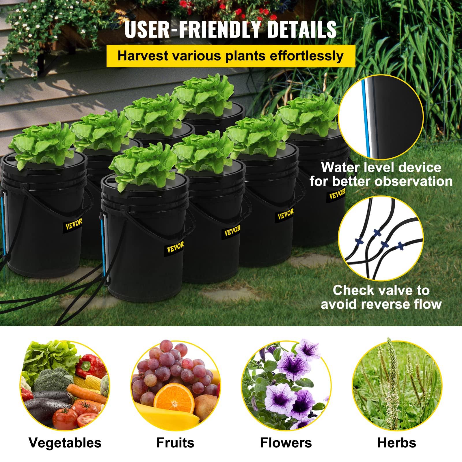 VEVOR DWC Hydroponic System, 5 Gallon 8 Buckets, Deep Water Culture Growing Bucket, Hydroponics Grow Kit with Pump, Air Stone and Water Level Device, for Indoor/Outdoor Leafy Vegetables - Image 6