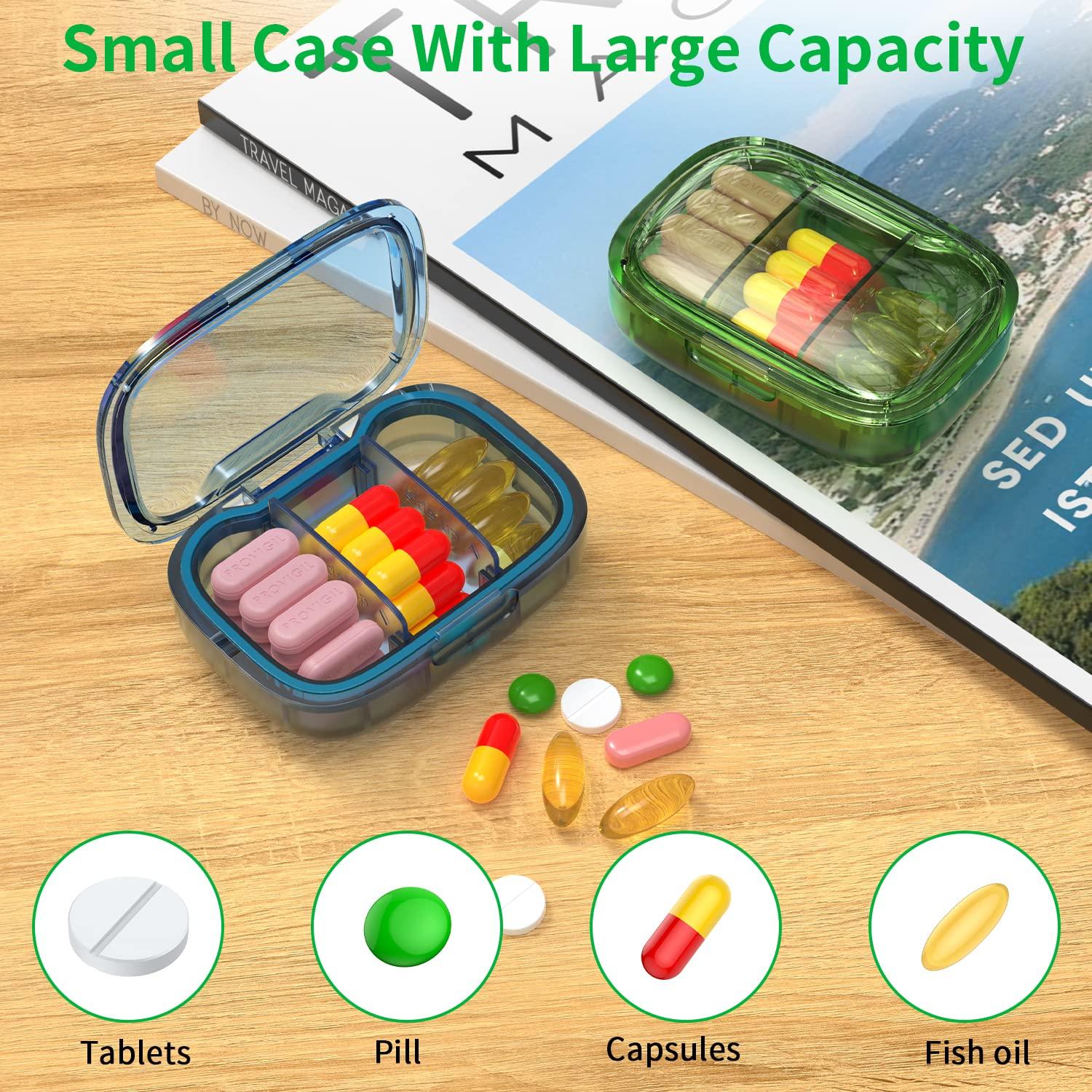 2 Pack 3 Compartment Small Pill Box, Moisture Proof Case, Travel Organizer for Pocket Purse, Daily Portable Medicine Vitamin Container, Fish Oil and Supplement Storage - Image 4