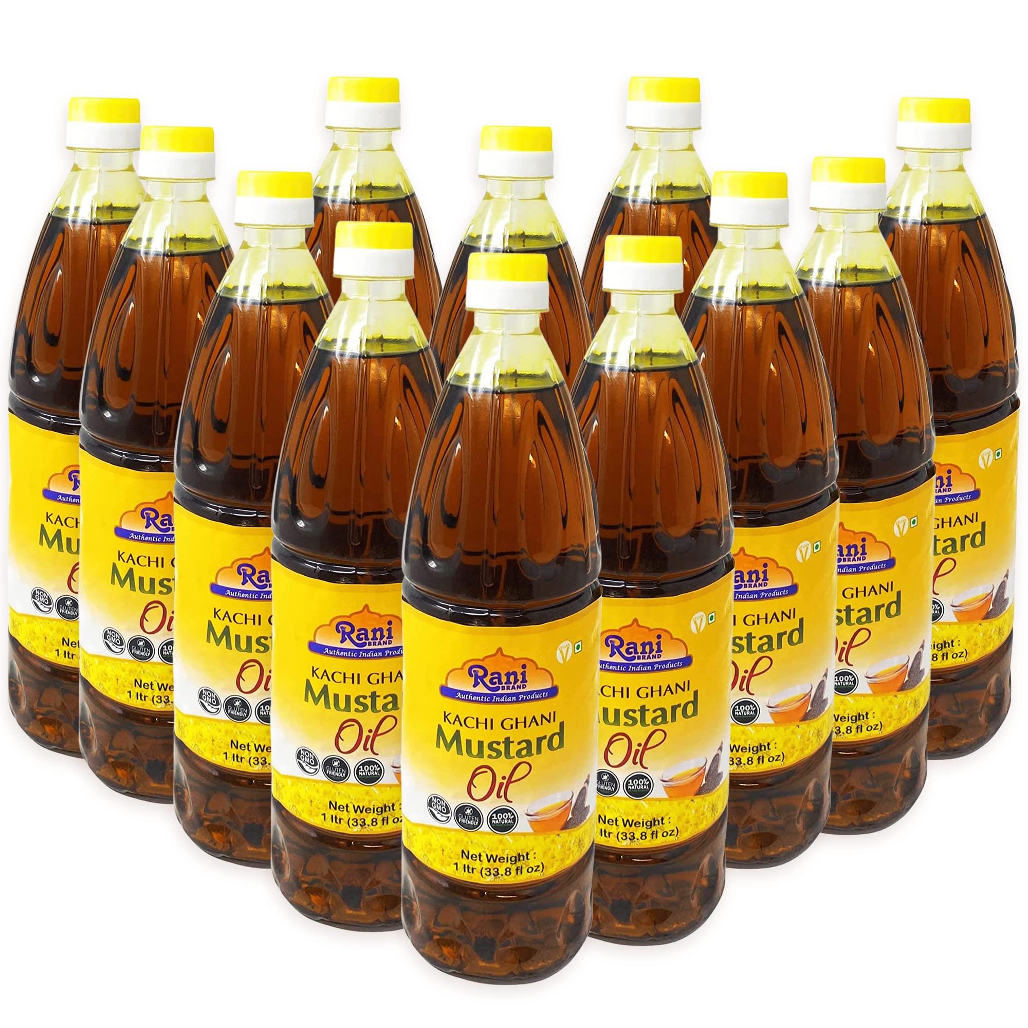 Rani Mustard Oil (Kachi Ghani) 33.8 Ounce (1 Liter) Pack of 12, NON-GMO | Gluten Free | Vegan | 100% Natural | Kosher