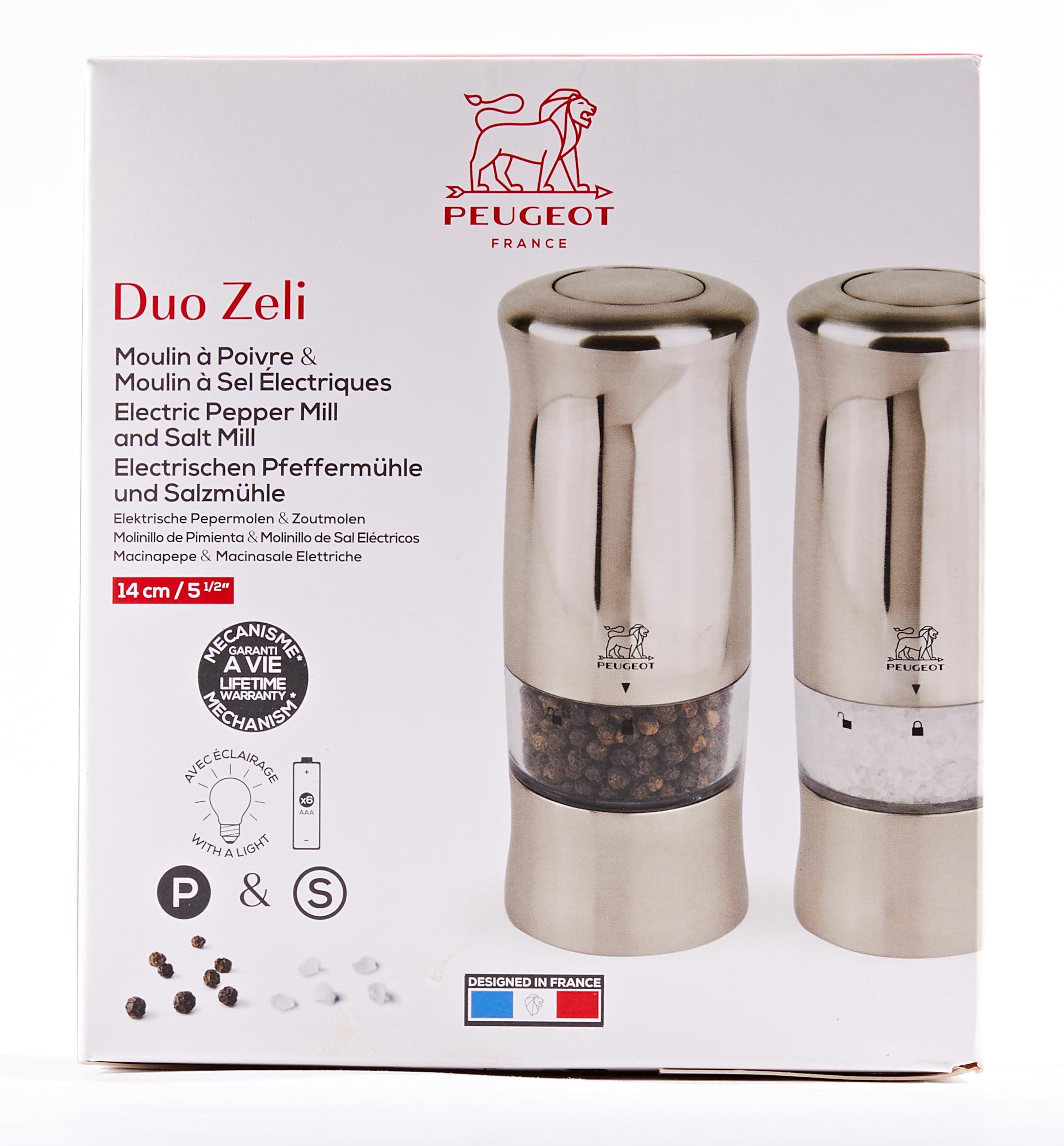 Peugeot - Zeli Electric Salt and Pepper Mill Set - Adjustable Grinder, Battery Powered - with Light, ABS With Brushed Metal Look, 5.5 inches - Image 4