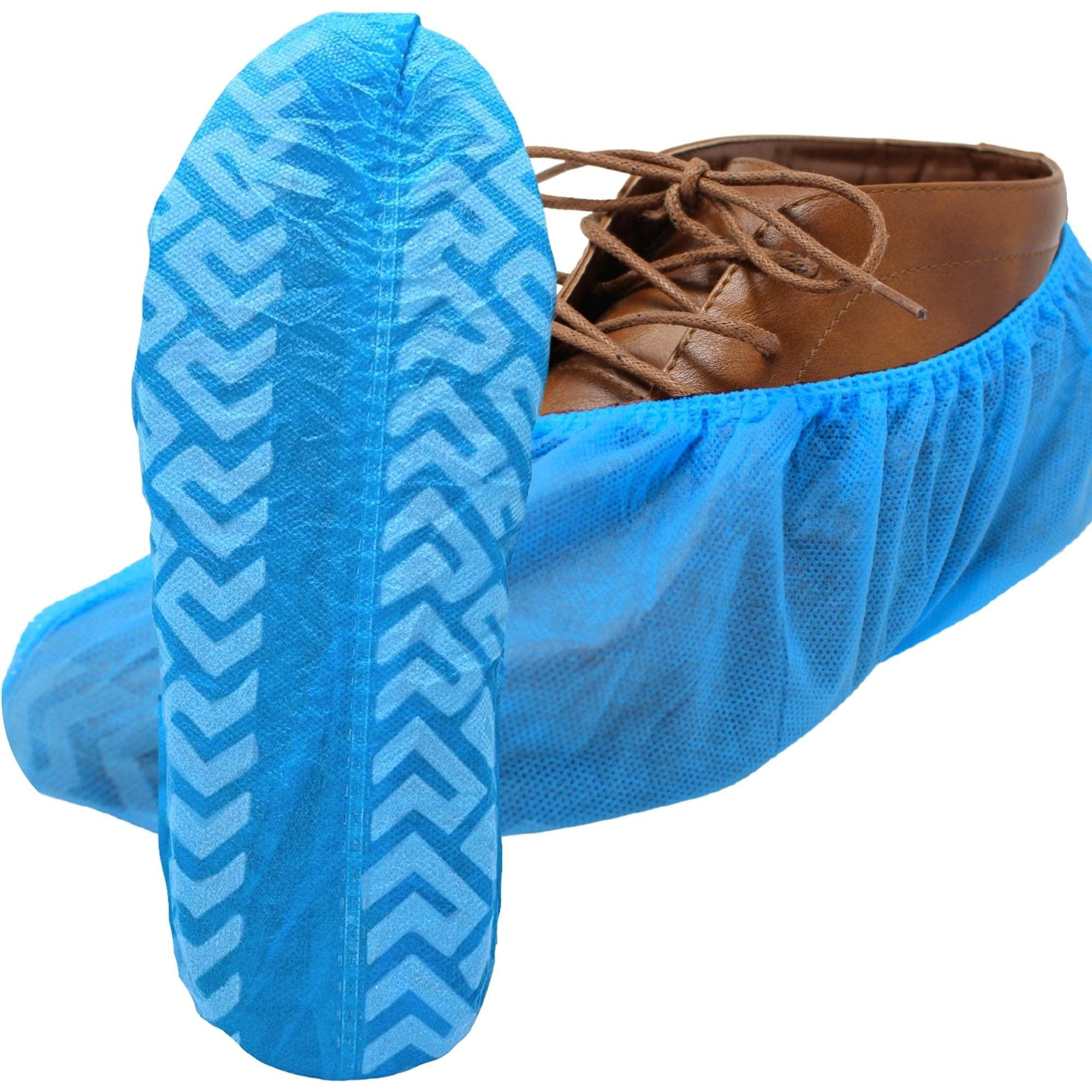 RE GOODS Shoe Covers | X Large - Extra Thick - Non Slip Soles | 100 Pack | Blue Disposable Boot and Shoe Booties | Water Resistant | 35 GSM Non Woven | Indoor or Outdoor Use