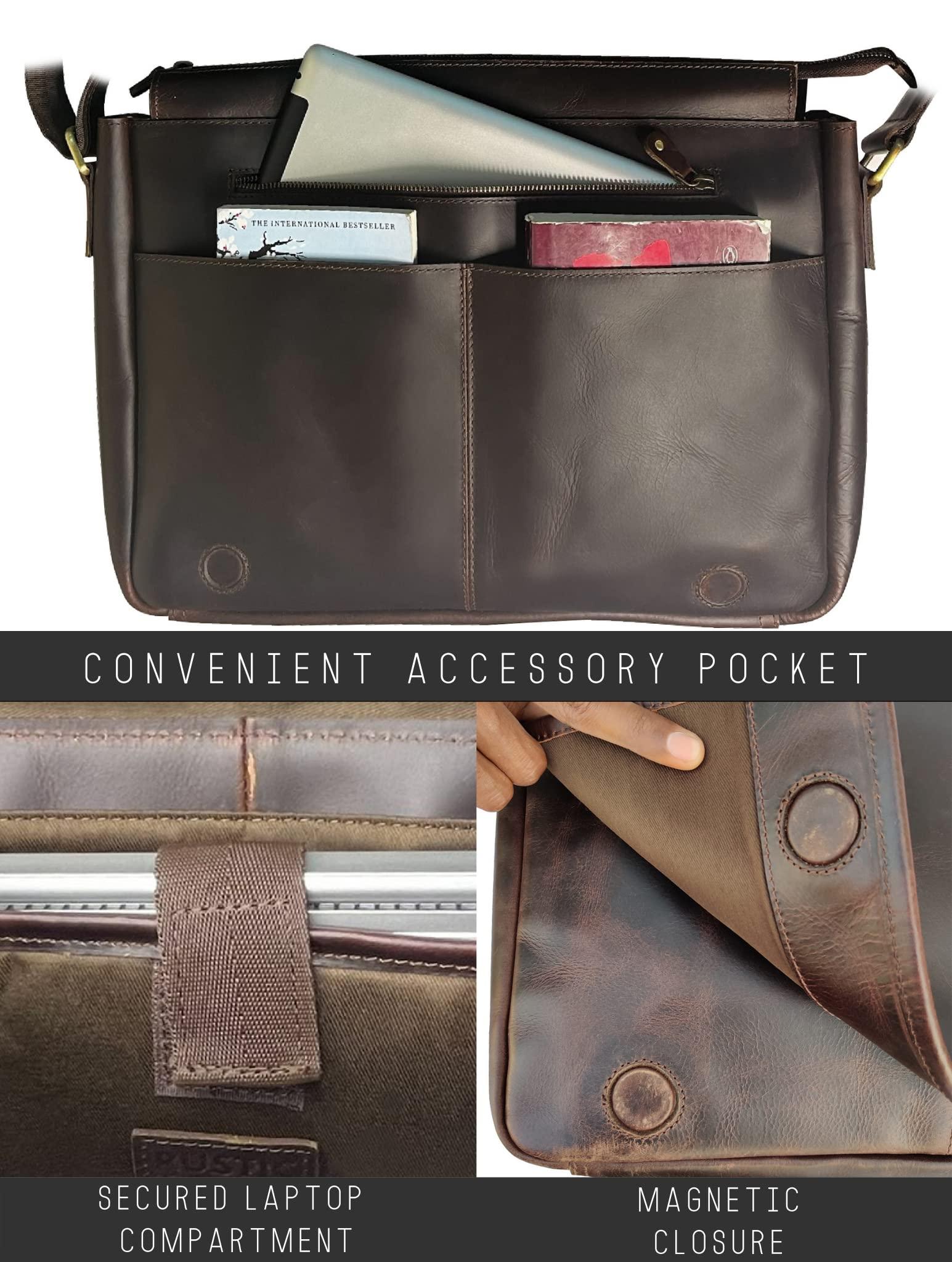 Leather Messenger Bag for Men 16" Full Grain Leather Laptop Bag Vintage Crossbody Office Satchel Travel Shoulder Bag - Image 3