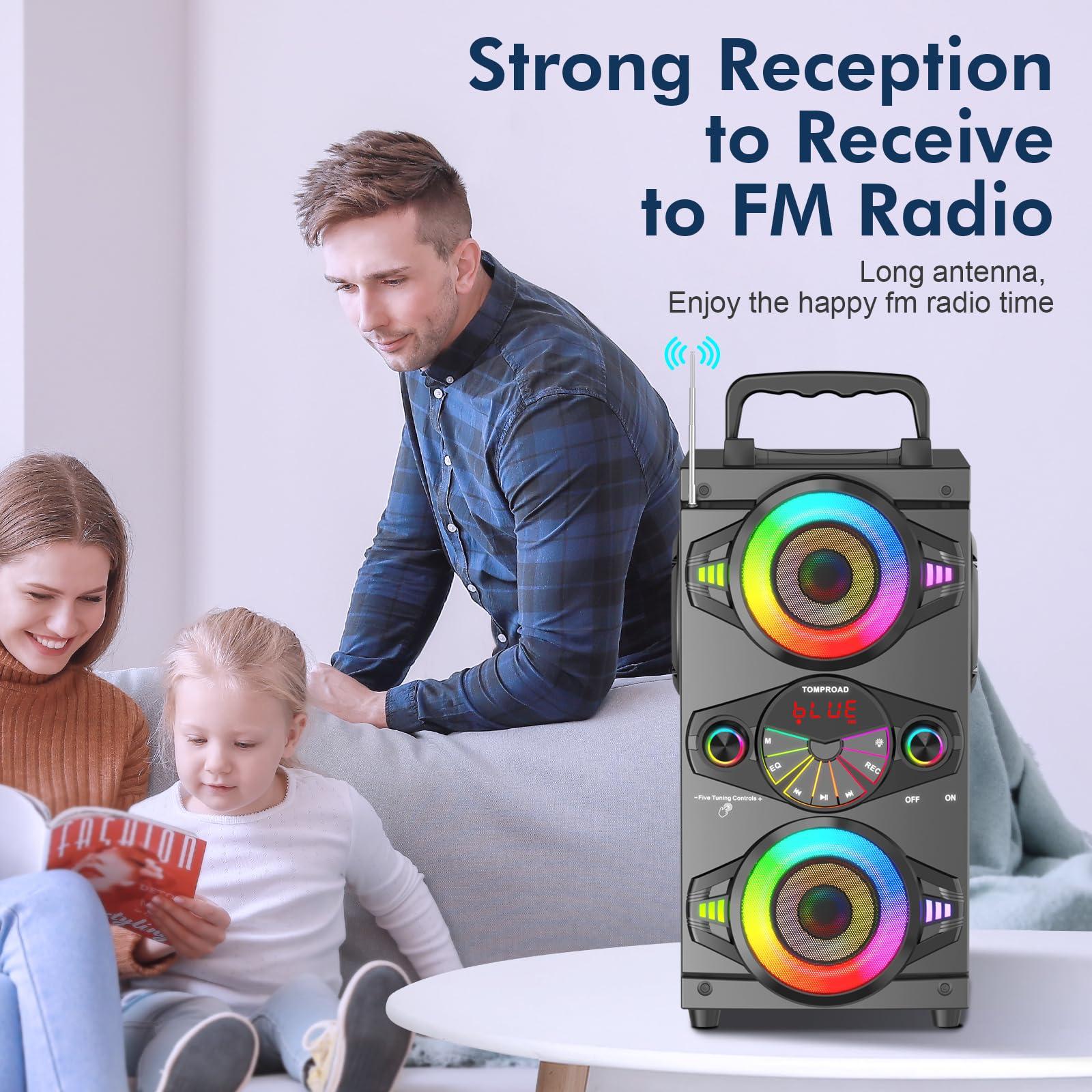 Bluetooth Speakers, 60W Portable Wireless Loud Outdoor Home Party Bluetooth Speaker with Subwoofer, FM Radio, LED Colorful Lights, Microphone, Remote and Big Powerful Stereo Deep Bass Sound Boombox - Image 6