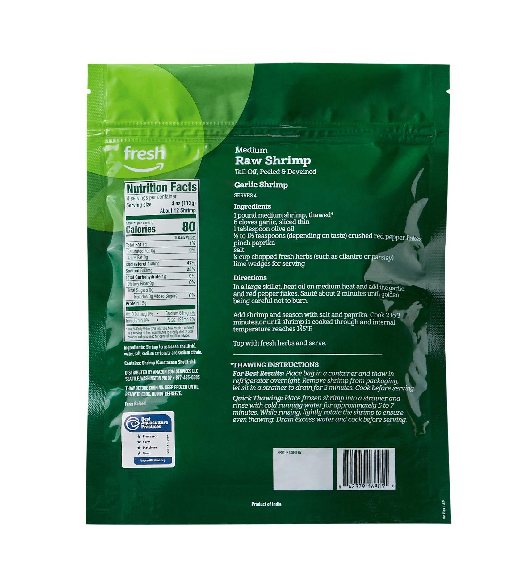 Amazon Fresh Brand, Raw Medium Peeled & Deveined Tail Off Shrimp Frozen, Responsibly Sourced, Phosphate Free, 1 Lb, (41-50 Count/Pound) - Image 2