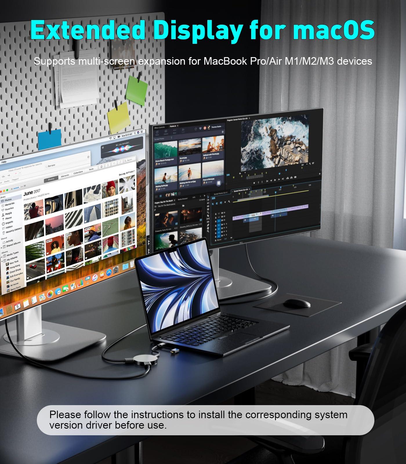 UANTIN USB 3.0 or USB C to Dual HDMI Splitter Extender Display for Windows and Mac M1/M2/M3 | 4K/1080P USB C to HDMI Adapter for Dual Monitor, Multiple for Thunderbolt MacBook, Dell, HP, Lenovo etc - Image 2
