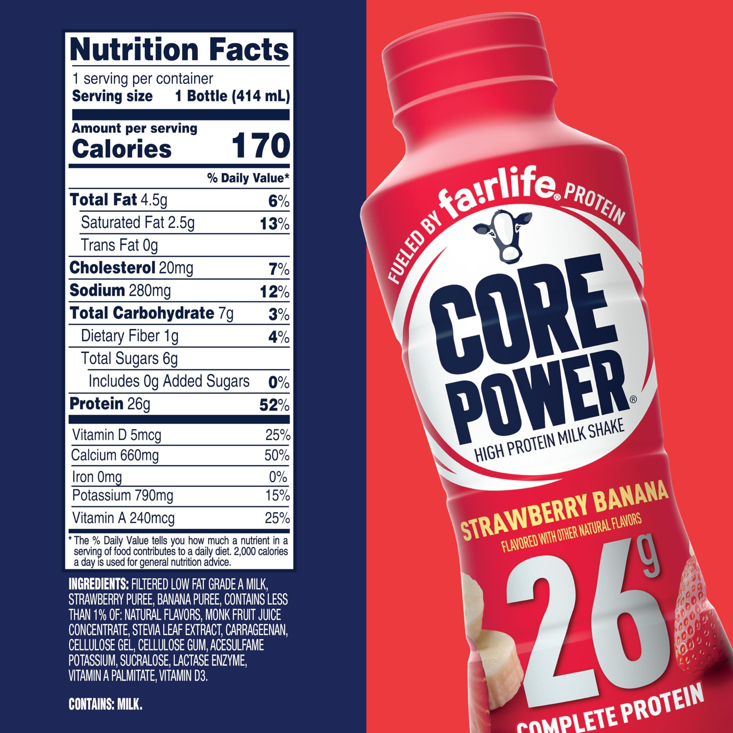 Core Power Protein Shake, Strawberry Banana, 26g Bottle, 14oz, 12 Pack - Image 2