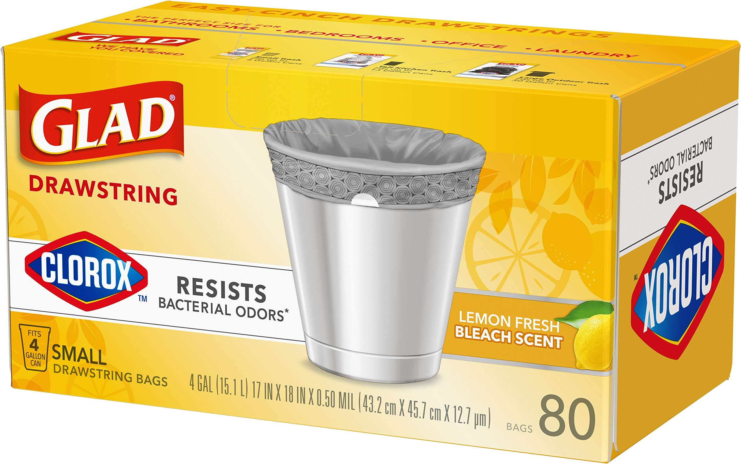 Glad Small Drawstring Trash Bags with Clorox, 4 Gal, Lemon Fresh Bleach, 80 Ct (Package May Vary) - Image 12