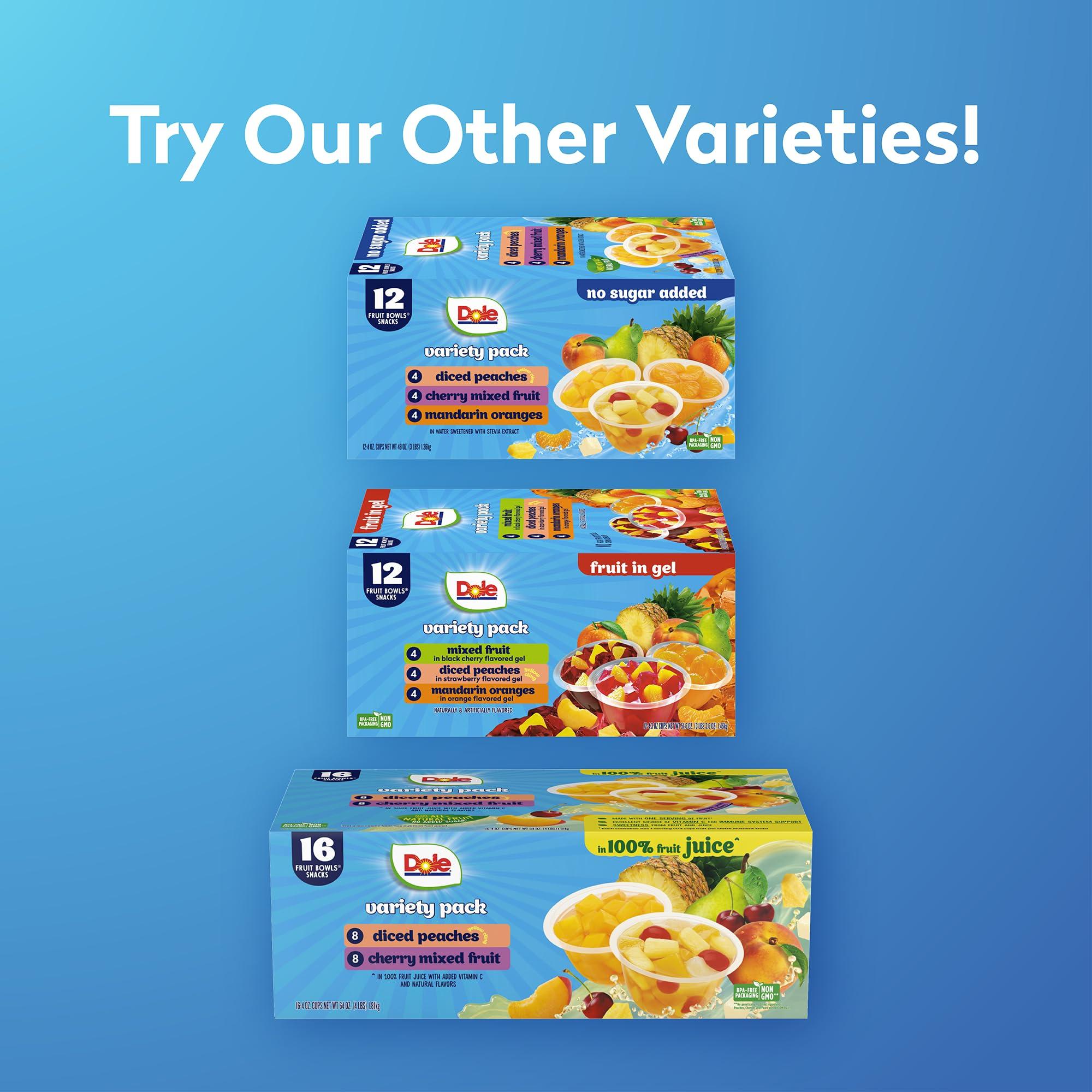 Dole Diced Peaches, Mandarin Oranges, and Cherry Mixed Fruit with No Sugar Added Variety Pack - Dole Fruit Bowls Snacks - 4 oz Bowls - 12 Pack - Image 6