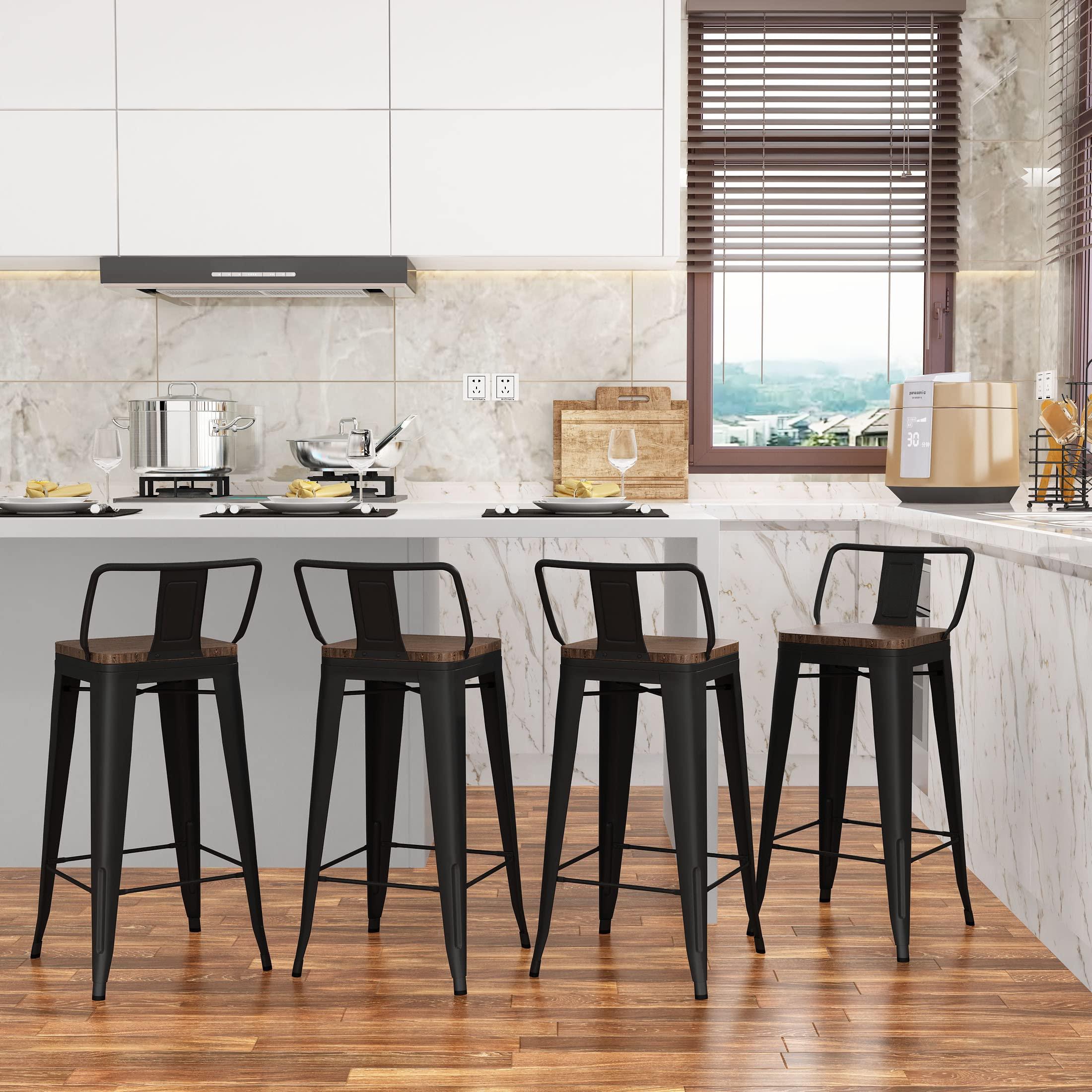 Changjie Furniture 24 Inch Bar Stools Set of 4 Industrial Metal Barstools Counter Height Bar Stool with Backs for Home Kitchen (24 inch, Black) - Image 6