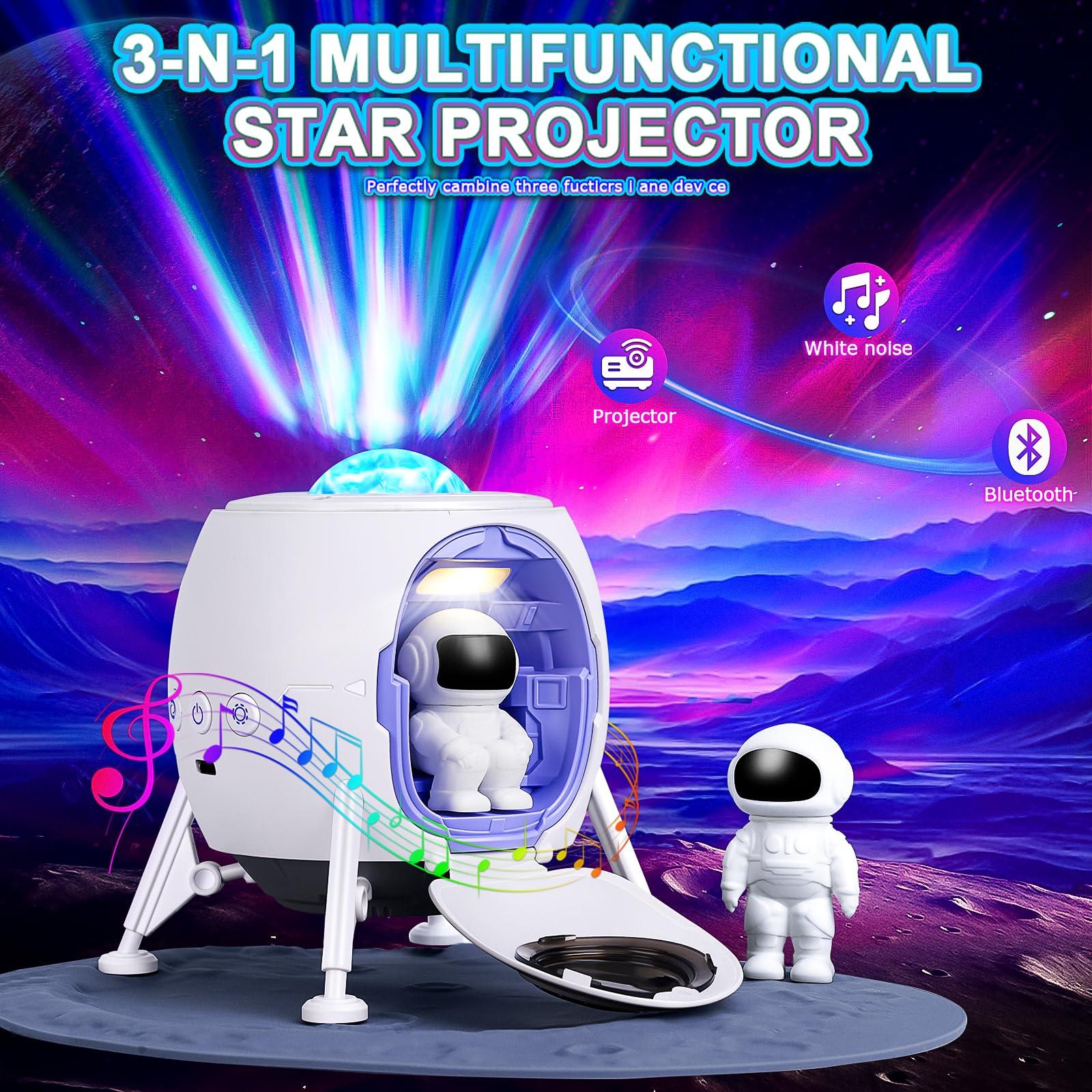 Galaxy Projector for Bedroom - Northern Lights Aurora Projector BT Speaker, White Noises, Remote, Timer, Lunar Module Design LED Night Lamp for Gift/Birthday/Party/Ceiling - Image 2