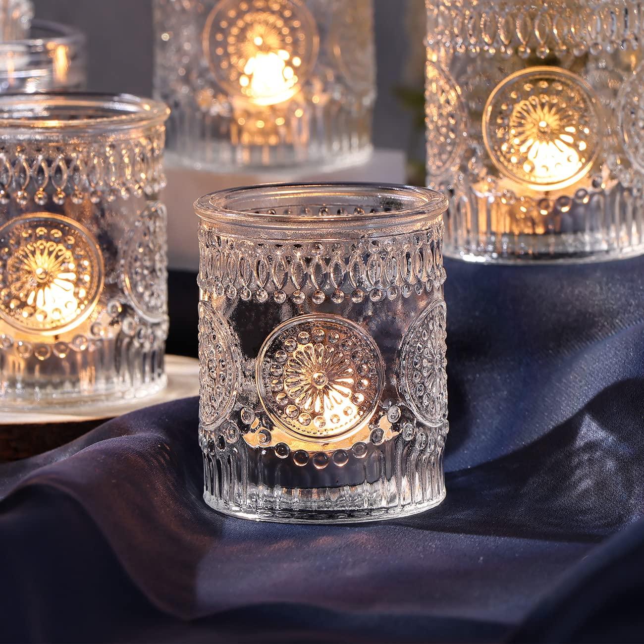 DARJEN Clear Votive Candle Holders Set of 36- Glass Candle Holders Bulk for Tea Light Candle, Embossed Candle Votives for Wedding Centerpiece, Living Room & Home Table Decor - Image 5