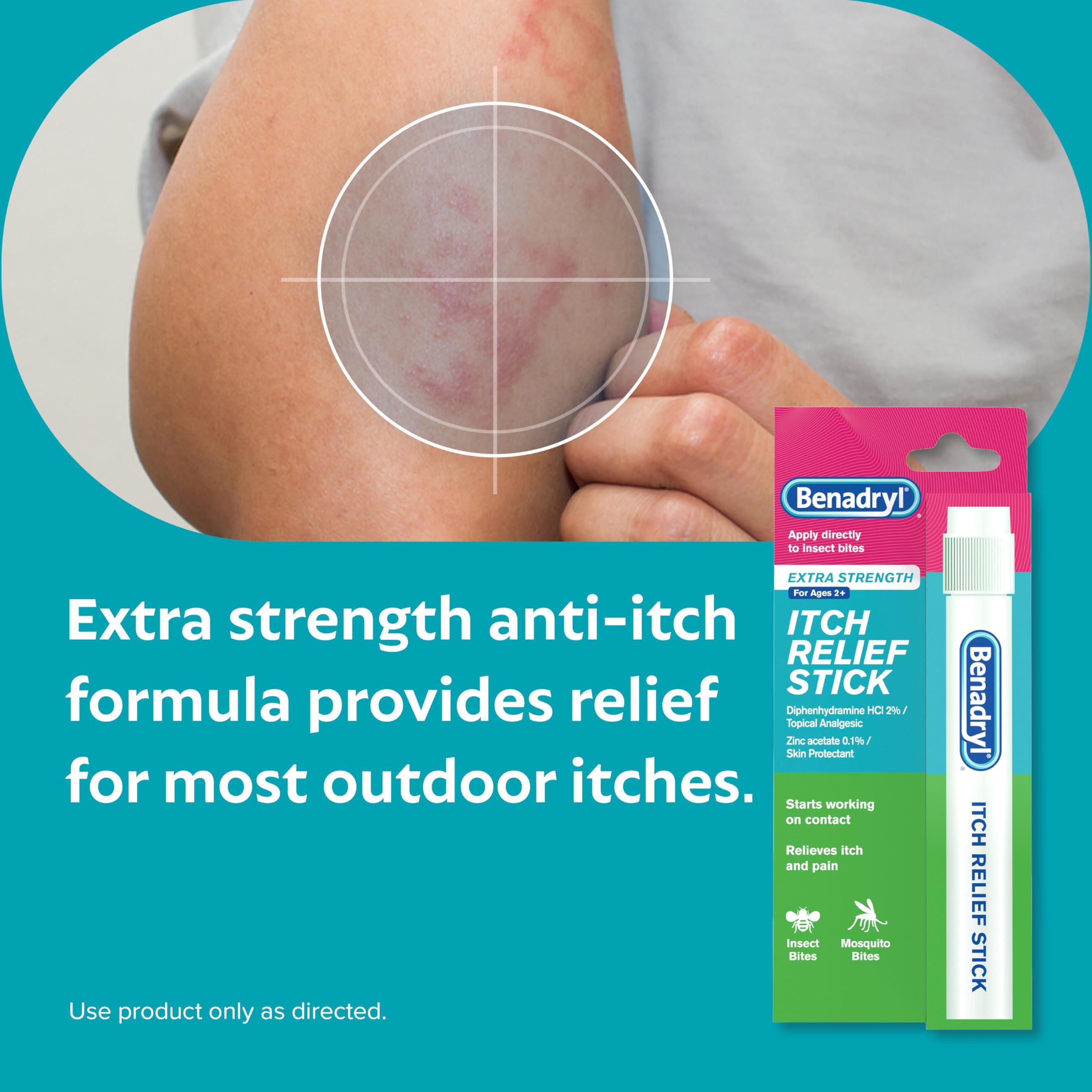 Benadryl Extra Strength Anti-Itch Relief Stick, Bug Bite Itch Relief, Diphenhydramine HCl Topical Analgesic & Zinc Acetate Skin Protectant, Great for Camping Essentials, 0.47 fl oz (Pack of 3) - Image 5